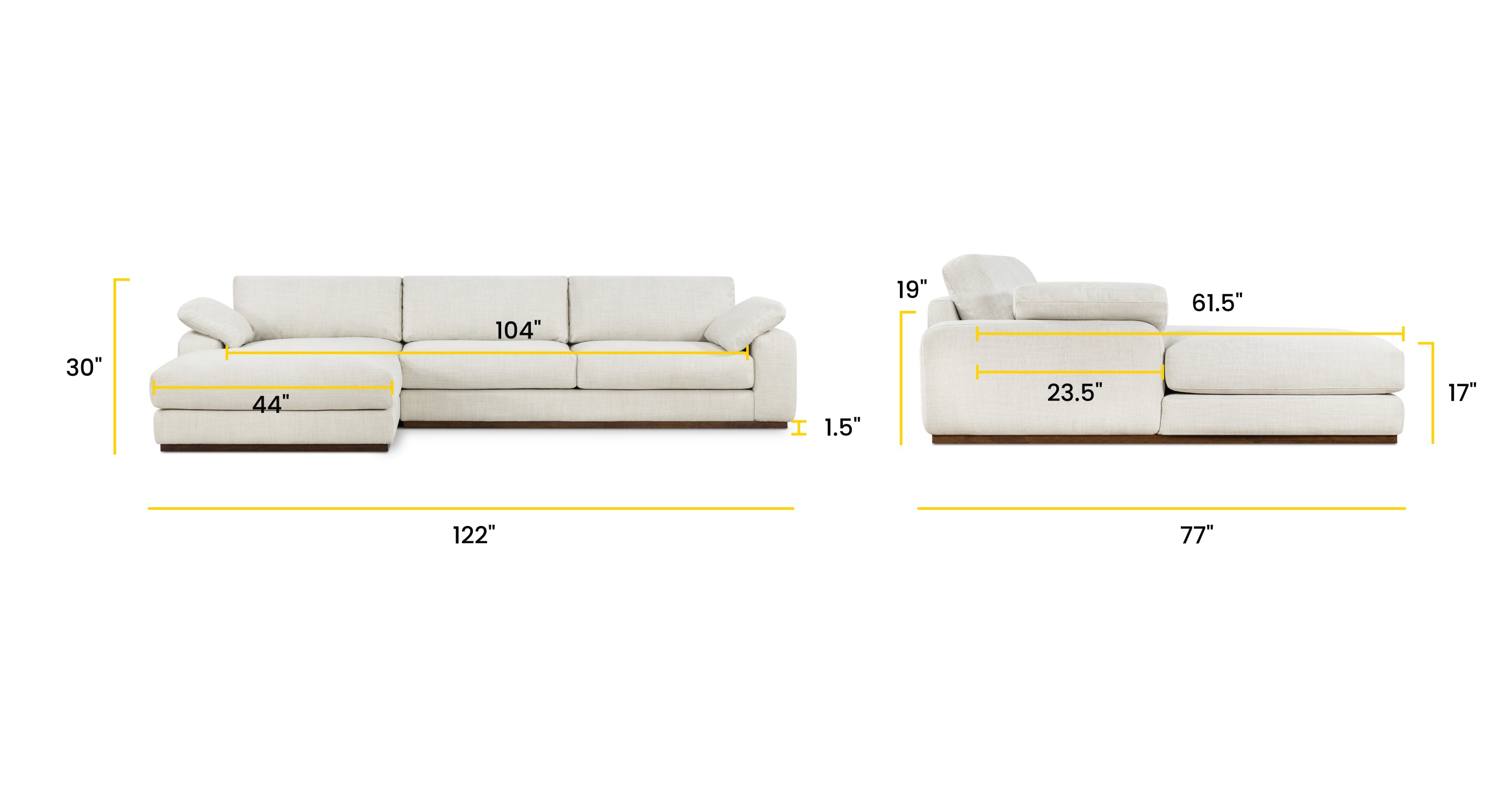 Malaga Left Facing Sectional Sofa - Modern L-Shaped Couch for Living Room, Family Room & Home Theater | Comfortable Fabric Upholstery with Reversible Chaise