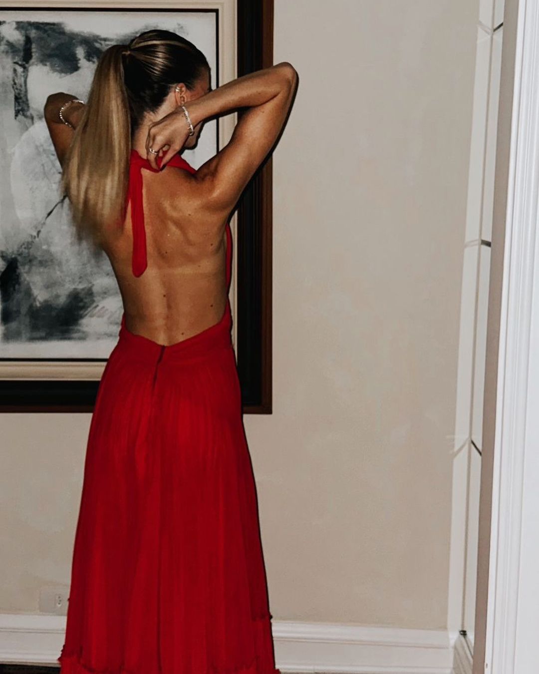 Elegant Deep V-Neck A-Line Long Prom Dress in Red - Perfect for Wedding Guest, Formal Events & Special Occasions - Style J5170