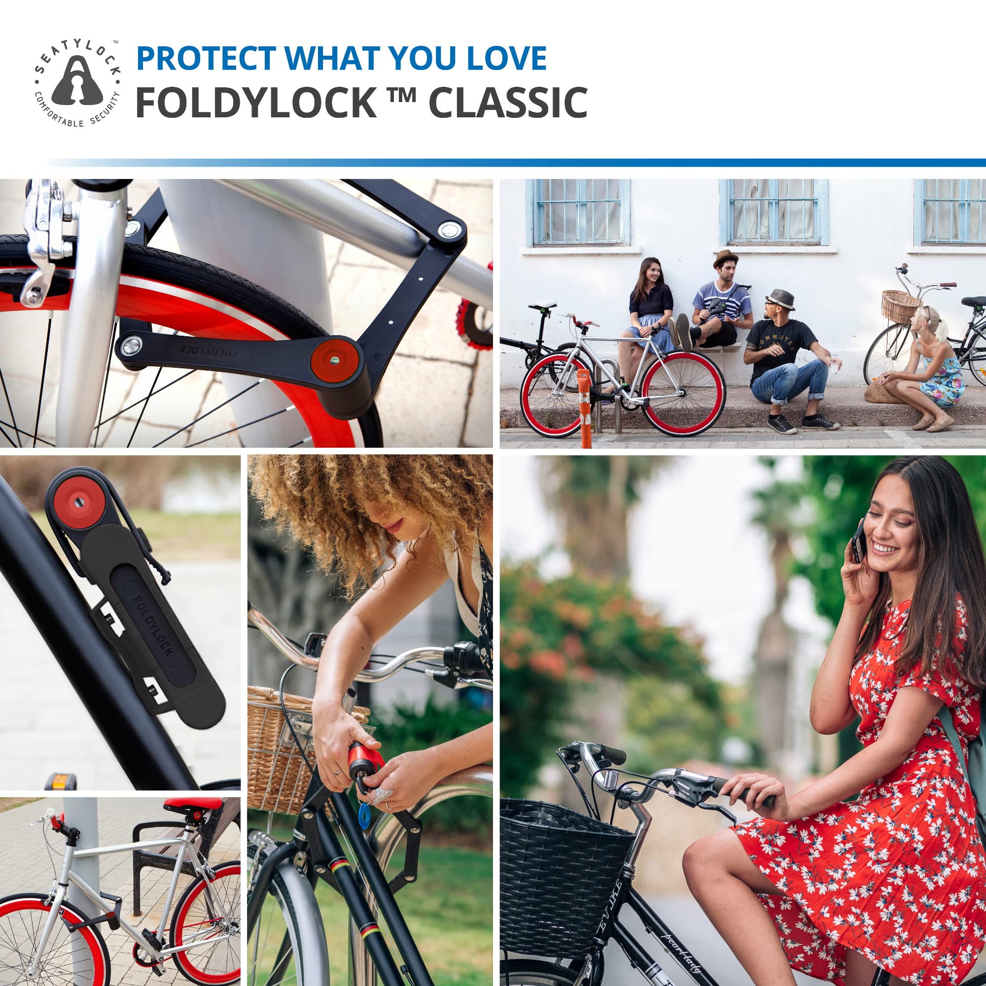 Seatylock FoldyLock Classic Folding Bike Lock Set - Heavy Duty Anti-Theft Bicycle Security with 2 Patented Locks & 6 Keys - 37.4