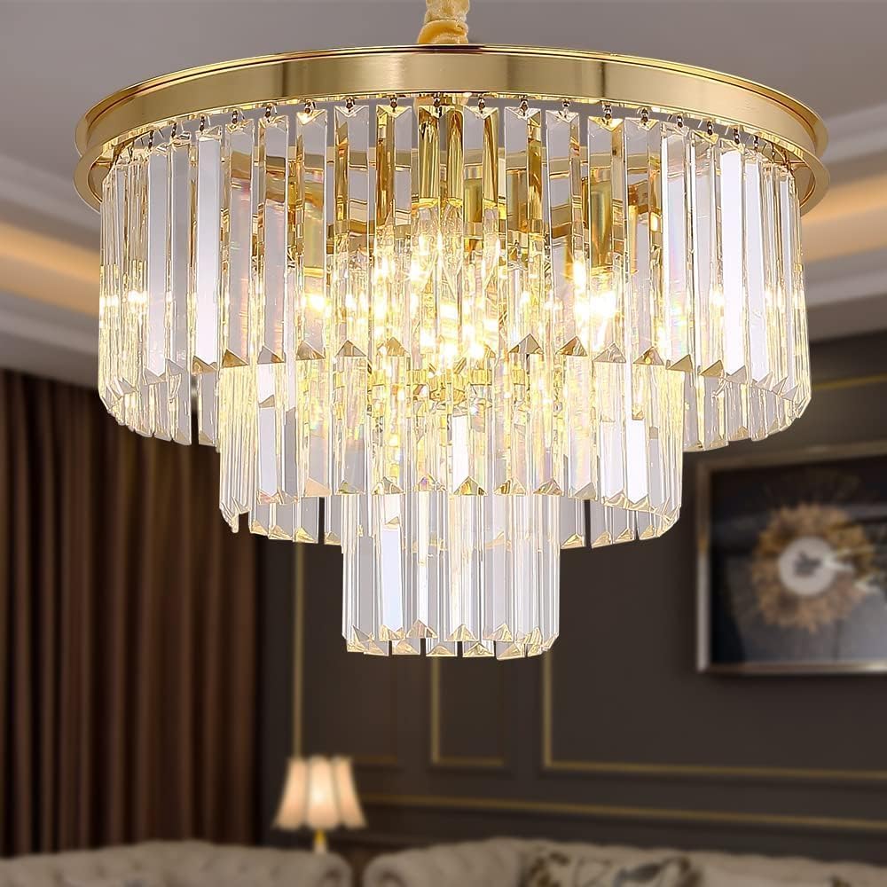 Modern Crystal Gold Chandelier - Elegant Pendant Ceiling Light Fixture for Dining Room, Living Room, Kitchen Island & Bedroom | Perfect for Home Decor, Wedding Venues & Luxury Interior Lighting