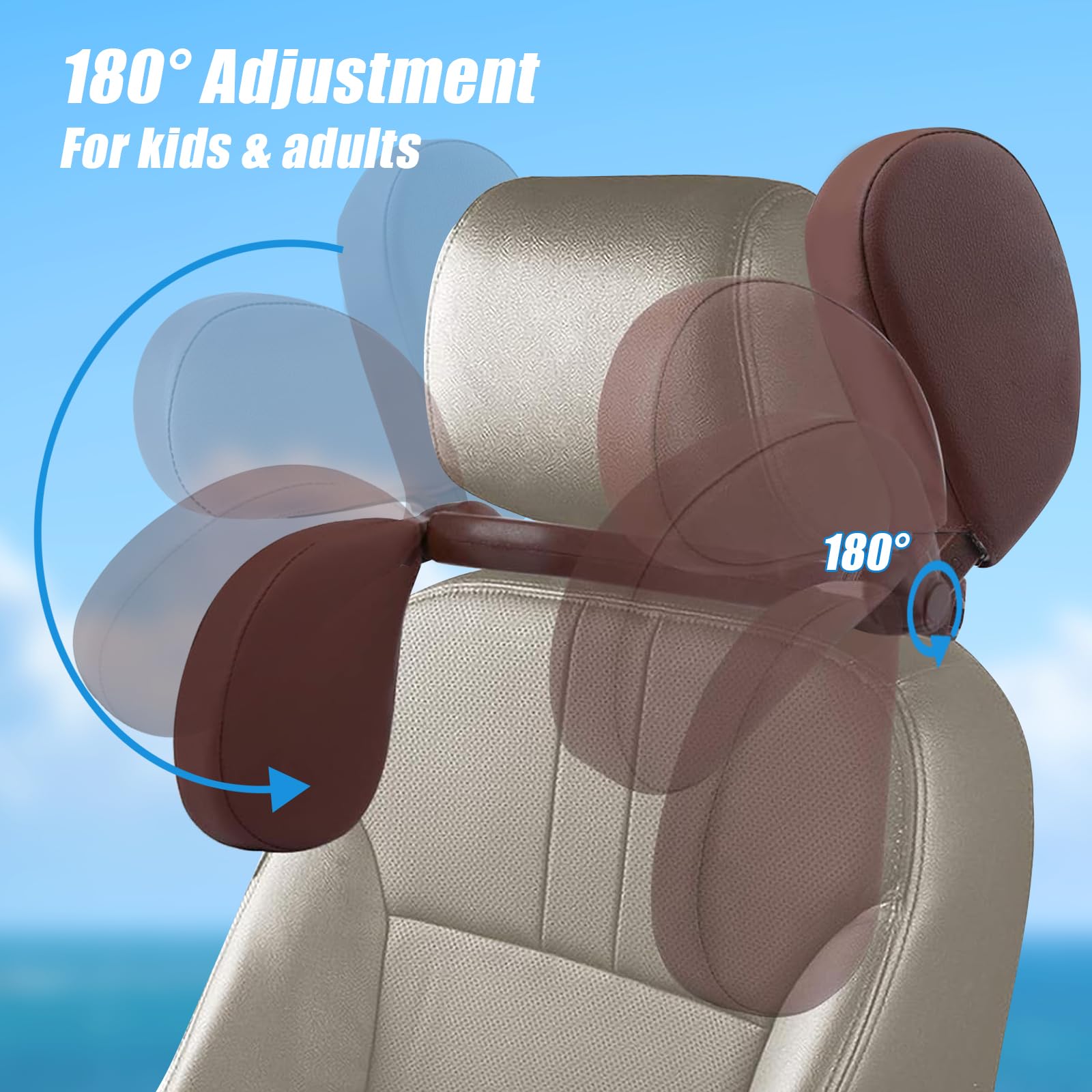 Comfortable Car Headrest Pillow for Neck & Shoulder Support - Travel Sleeping Pillow for Kids, Adults & Seniors - Perfect for Long Road Trips & Airplane Travel