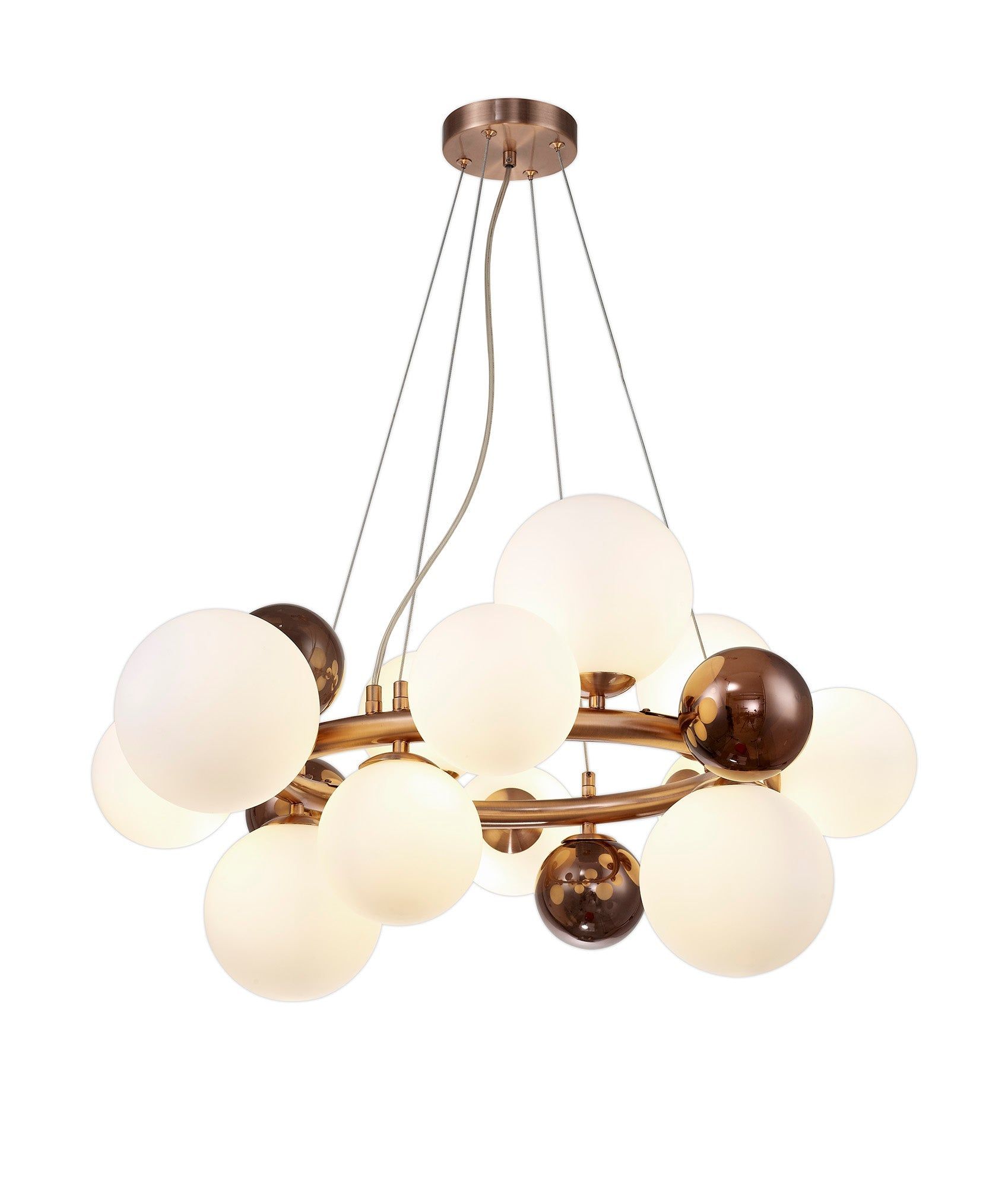 Modern Austin Circular Ceiling Light - 12Lt x G9 Bulb, Copper & Opal/Polished Chrome & Iridescent/Polished Chrome & Black Finish, Smoked Glass IP20 - Perfect for Living Room, Bedroom, or Office Lighting