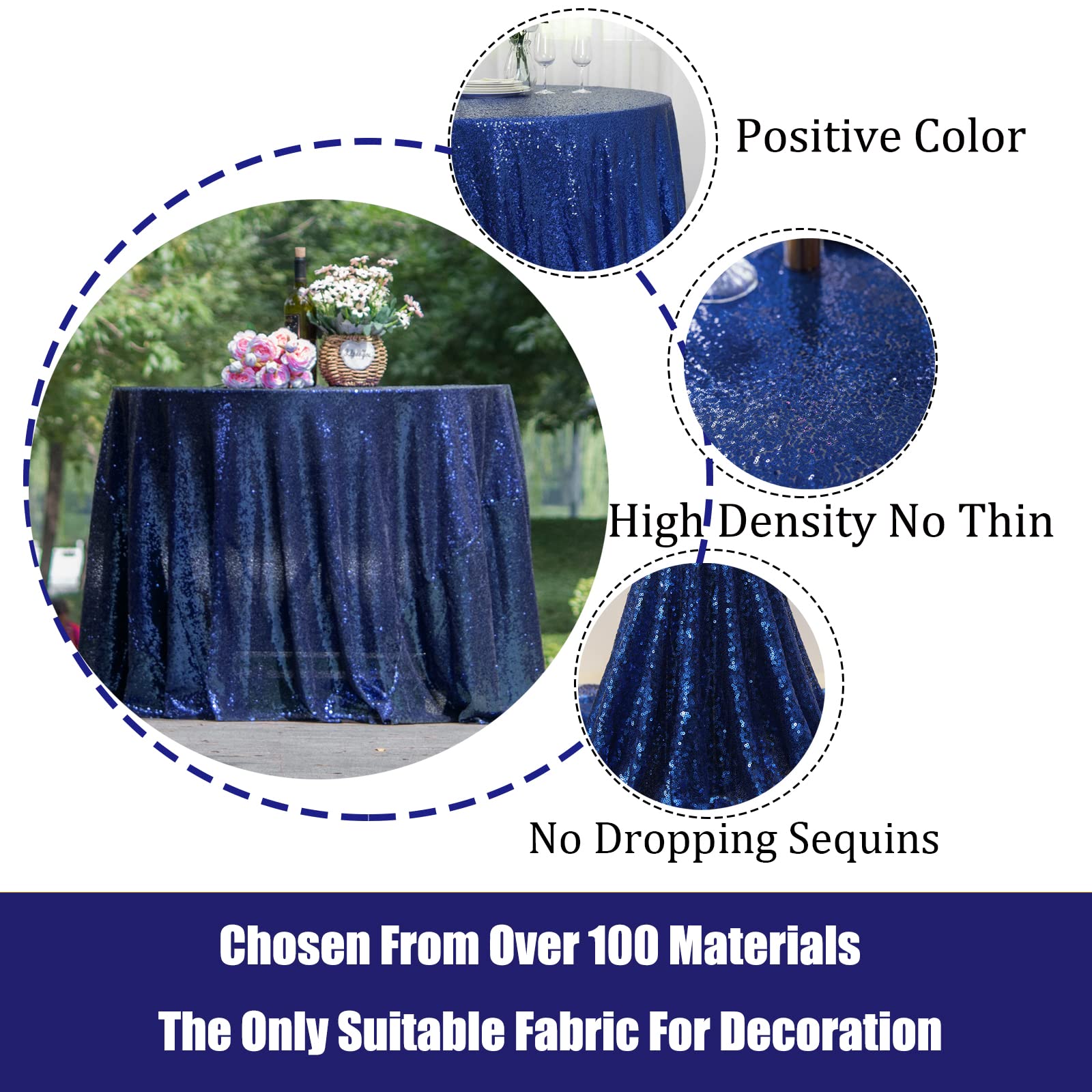 90 Inch Round Navy Blue Sequin Tablecloth - Sparkly Glitter Party Table Cover for Wedding, Birthday, Baby Shower & Holiday Decorations - Perfect for Dining Tables, Banquets, and Special Events