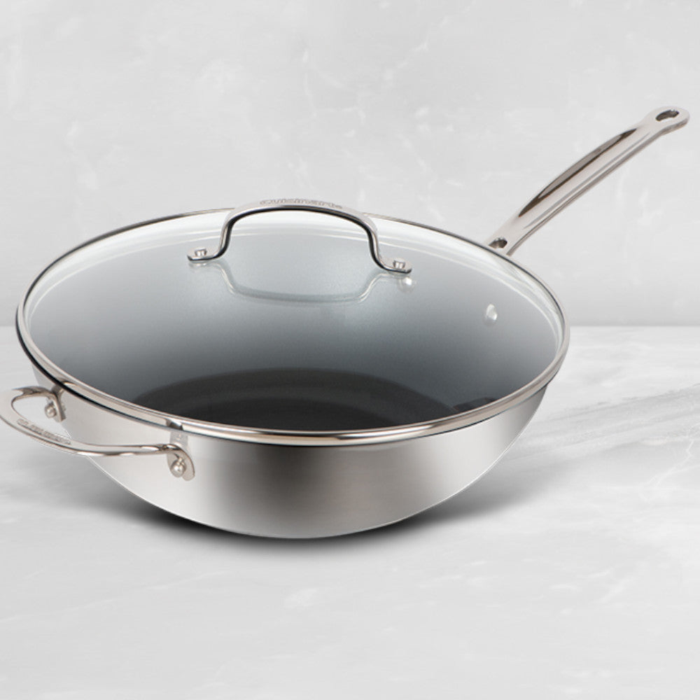 Cuisinart 77IEL26 30HNSCC 12-Inch Everlasting Non-Stick Stainless Steel Stir Fry Pan/Wok with Glass Lid - Perfect for Asian Cooking, Stir-Frying & Sauteing at Home