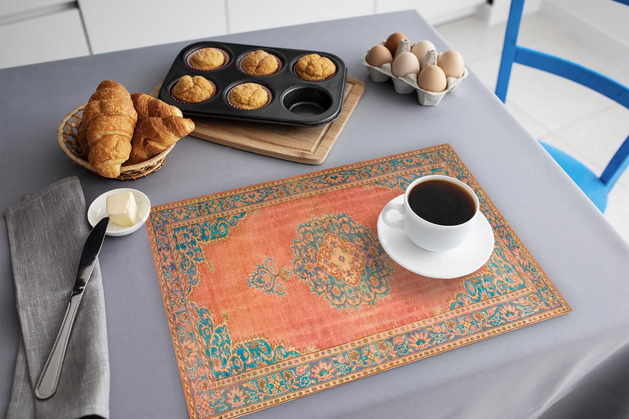 6-Piece Woven Chenille Fabric Placemats Set - Heat Resistant Rectangular & Kilim Style Table Mats - Perfect for Dining, Kitchen Decor, and Personalized Gifts