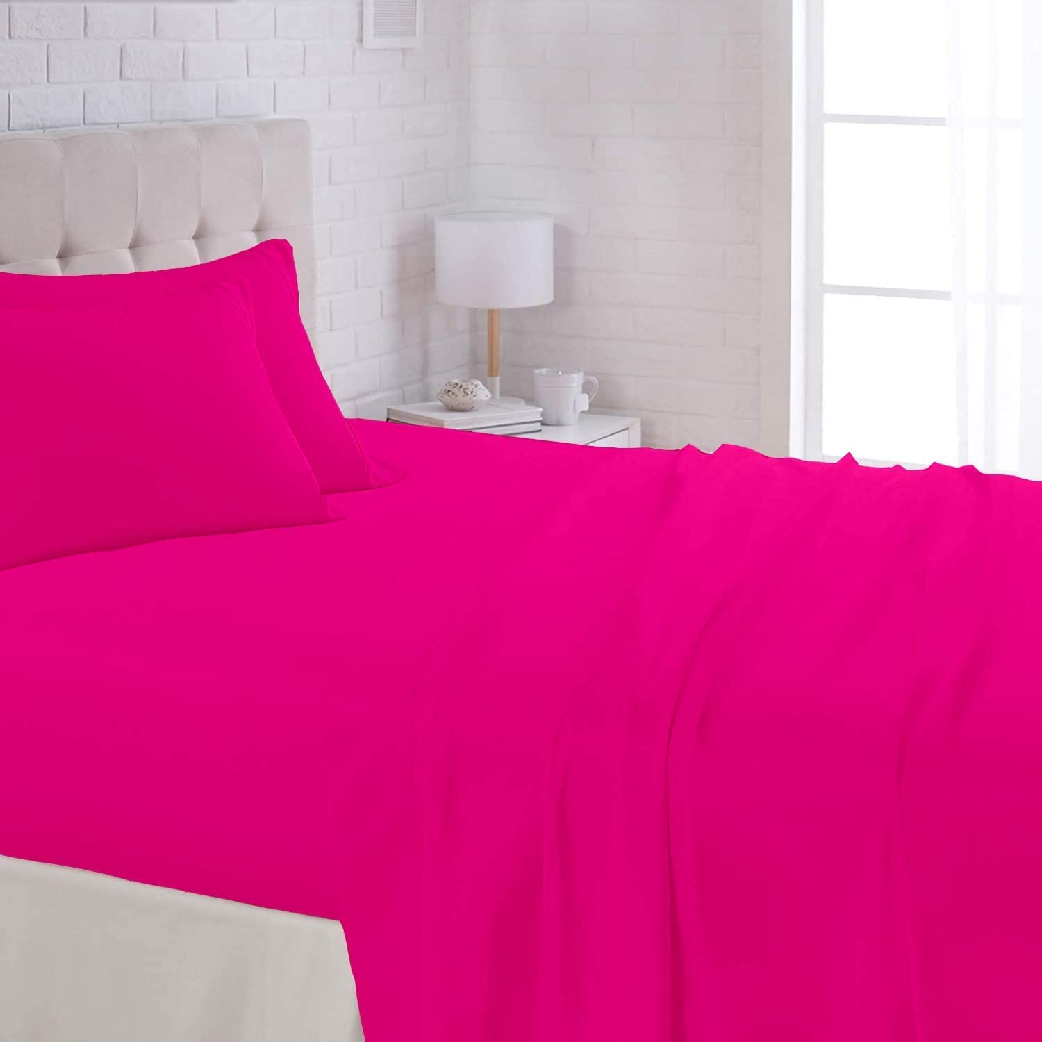 Luxury Egyptian Cotton Twin XL Sheet Set - 4 Piece Deep Pocket Fitted Sheets for 18 Inch Mattress - Soft Long Staple Bedding (Hot Pink) - Perfect for Dorms, Guest Rooms & Cozy Bedrooms