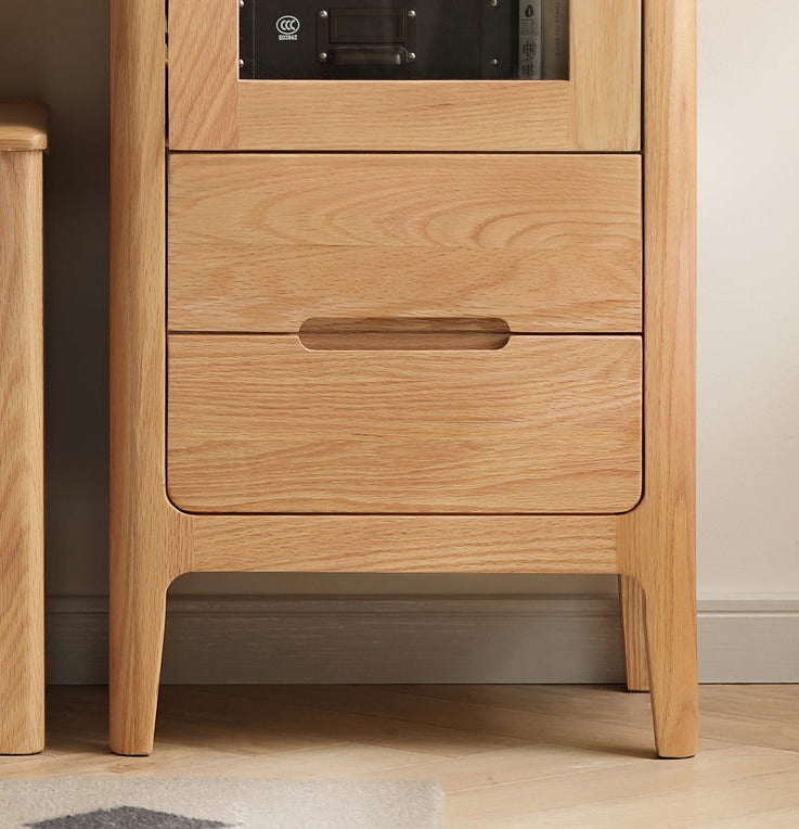 Solid Oak Wood Side Cabinet - Rustic Home Storage Organizer for Living Room, Bedroom, or Entryway