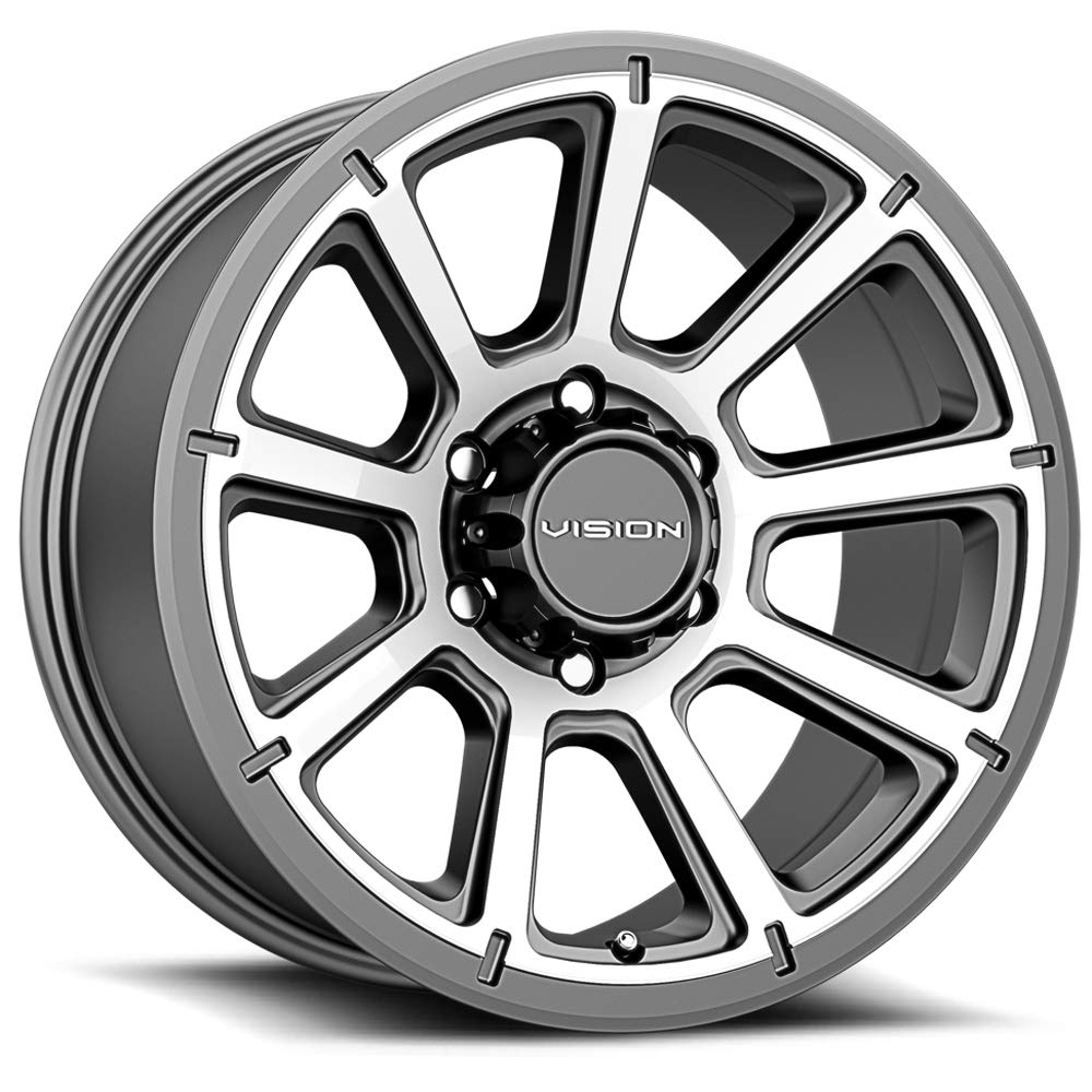 Vision 353 TURBINE Custom Wheel 16x8 0 Offset 6x139.7 Bolt Pattern 110mm Hub - Gunmetal Machined Face Rim for Trucks SUVs & Off-Road Vehicles - Perfect for Jeep Wrangler Ford F150 Chevy Silverado & Toyota Tacoma