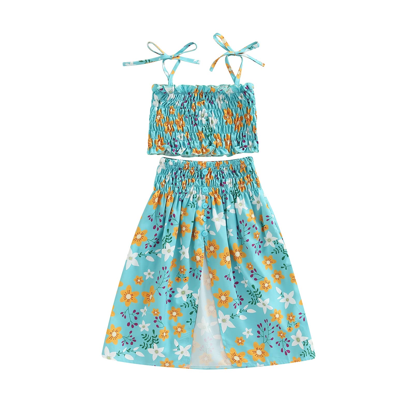 Toddler Baby Girl Summer Outfit Set - Ruffle Strap Crop Top & High Waist Floral Maxi Skirt | Playtime, Beach & Party Wear