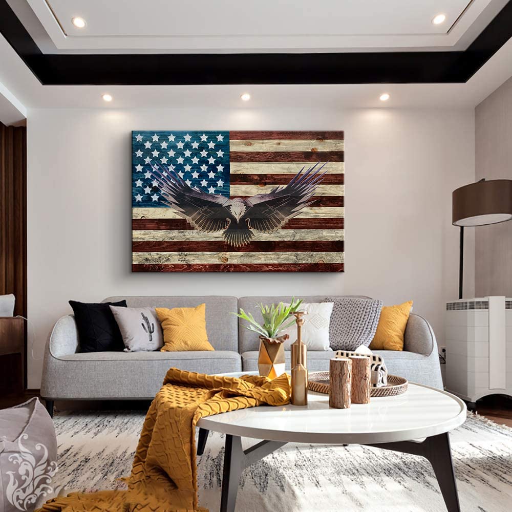 American Flag Wooden Wall Art - Handcrafted Eagle Military Decor Patriotic Wood Flag Poster for Home, Bedroom & Office - Ready to Hang (28''H x 40''W) - Perfect for Veterans Day, Independence Day & Patriotic Home Decor
