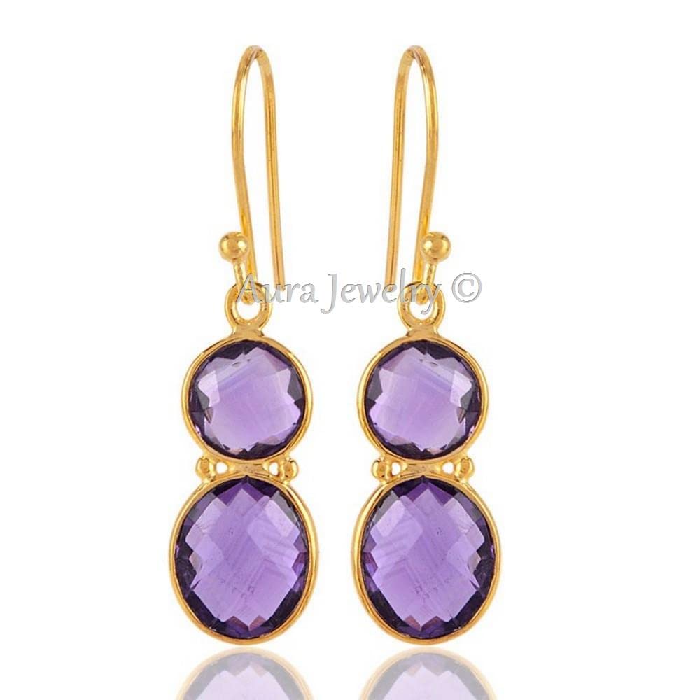 925 Sterling Silver Amethyst Dangle Earrings for Women - 18K Gold Plated Hypoallergenic Jewelry - Perfect Mother's Day Gift & Everyday Elegant Wear