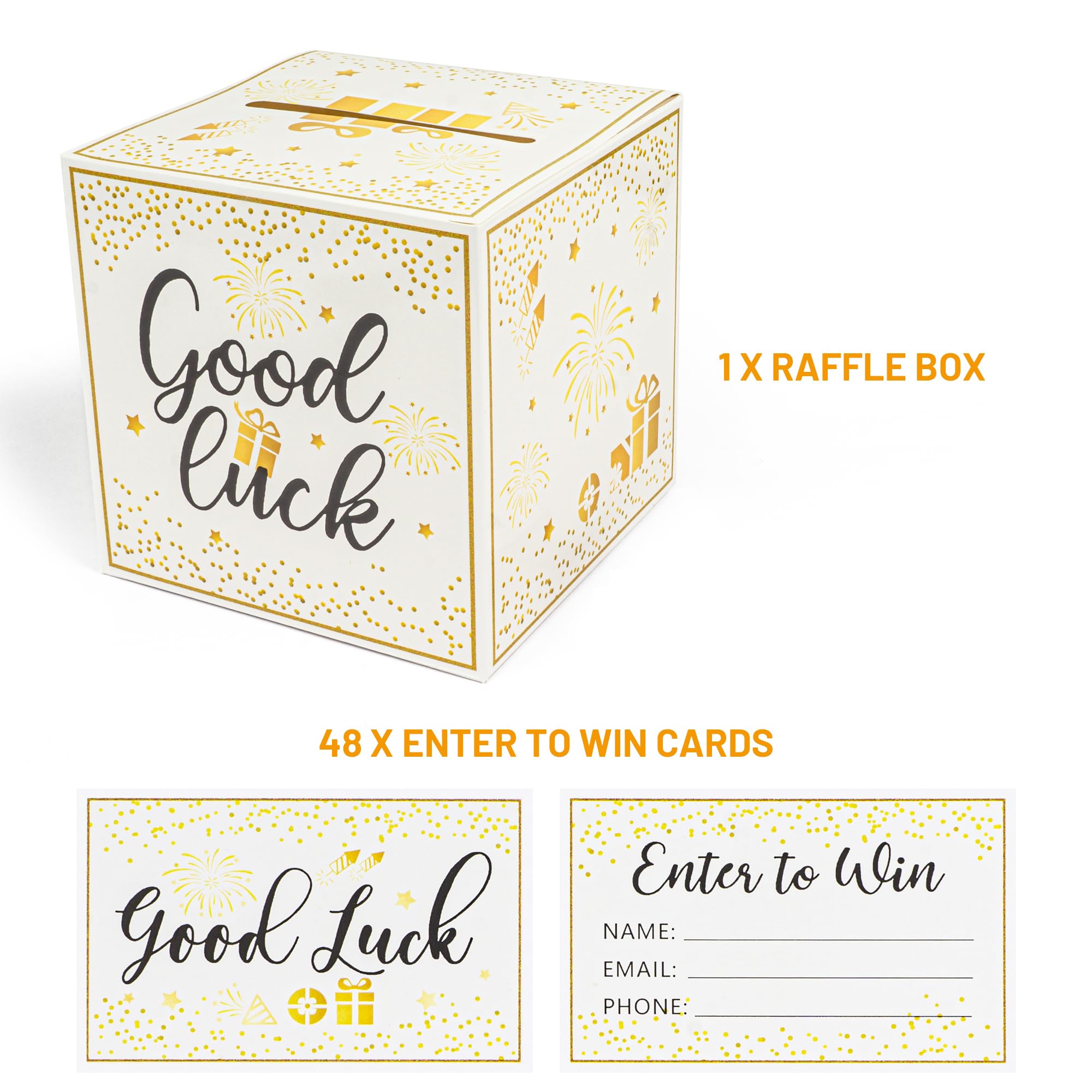 Golden Donation Box with Entry Cards - Raffle Box, Suggestion Box, Ballot Box for Fundraising, Voting & Events - Perfect for Charity Auctions, Church Donations & Office Voting