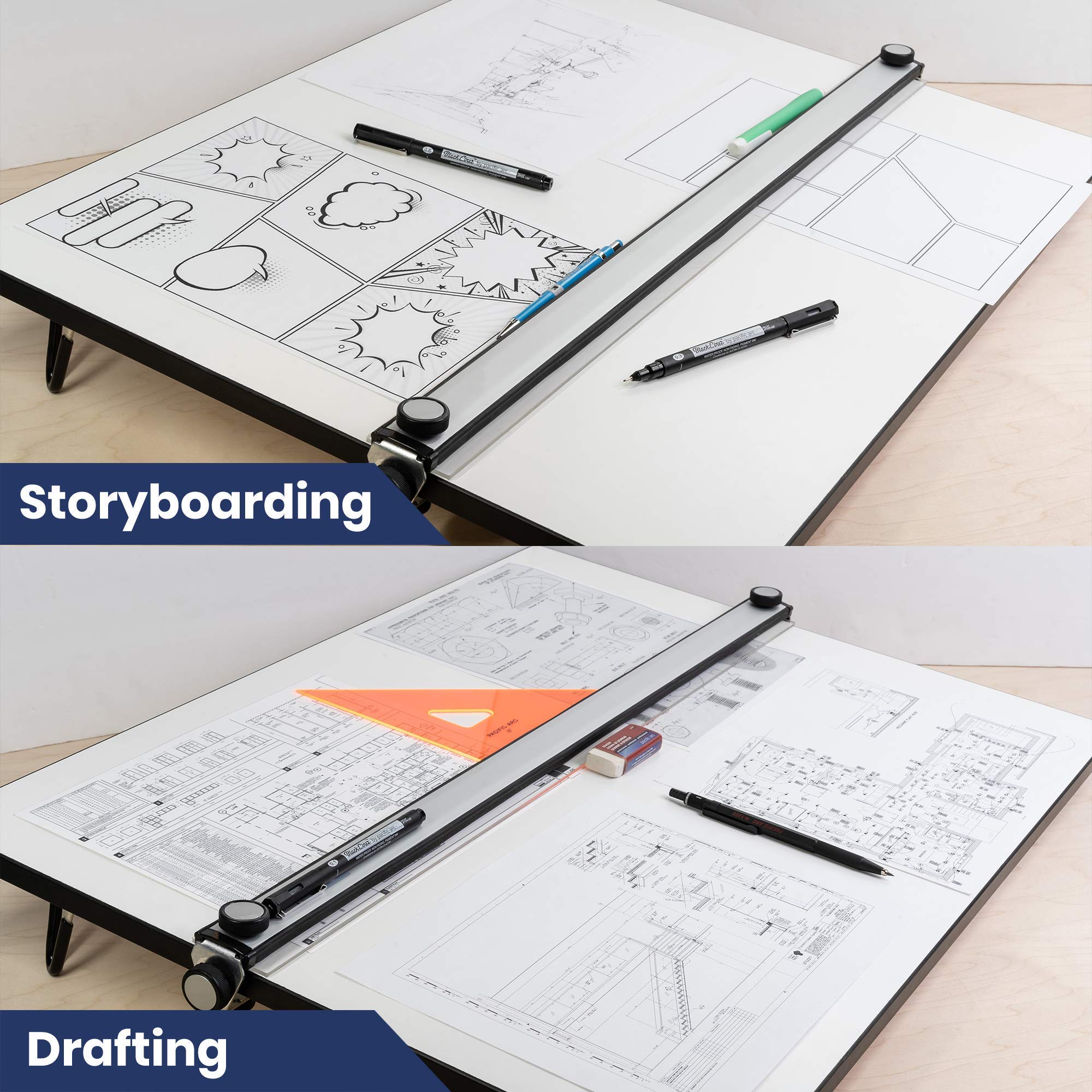 Pacific Arc PXB 23x31 Inch White Table Top Drawing Board with Parallel Bar - Perfect for Architects, Engineers, and Drafting Professionals