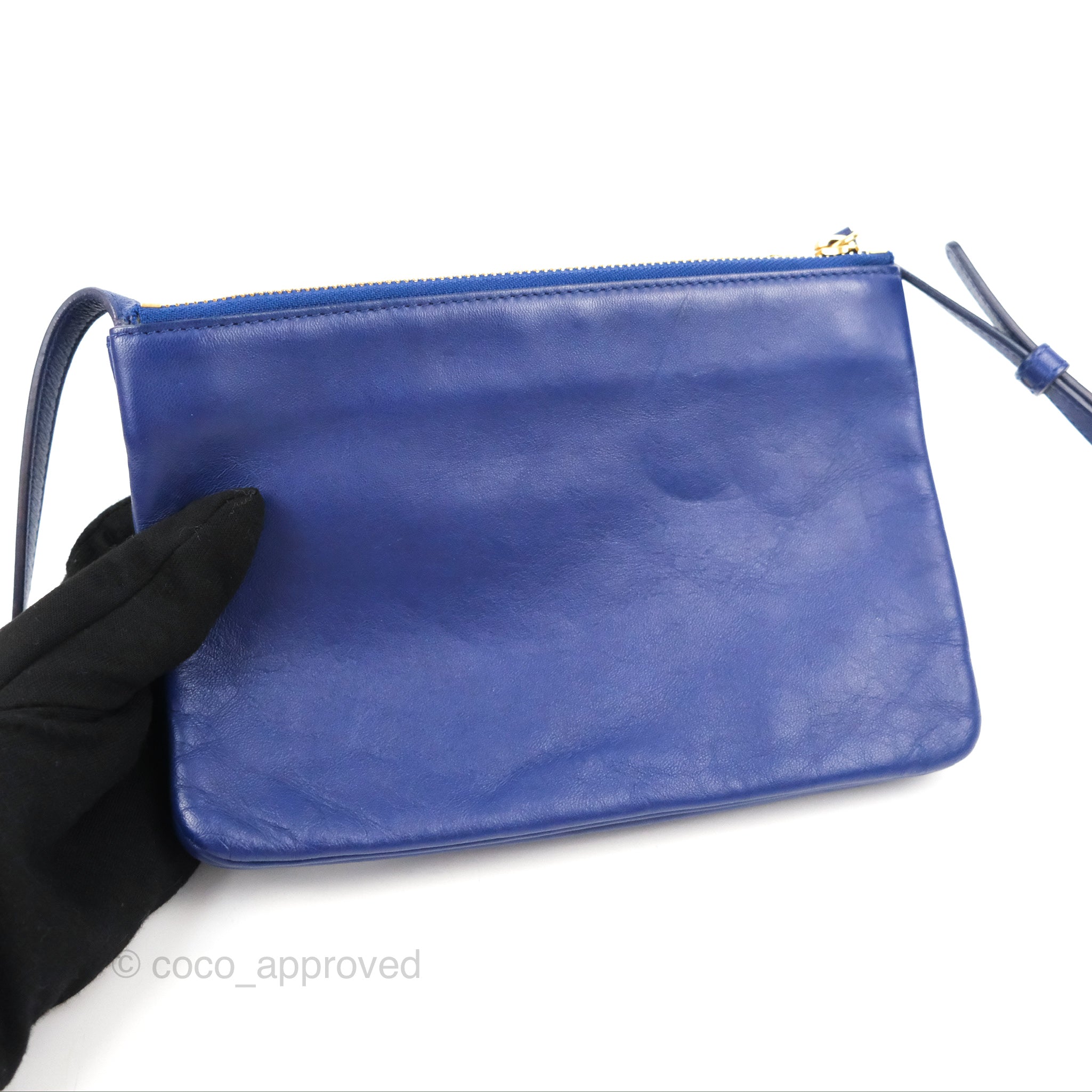 Celine Small Trio Crossbody Bag in Dark Blue Lambskin Leather with Gold Hardware - Perfect for Everyday Use, Travel & Date Nights