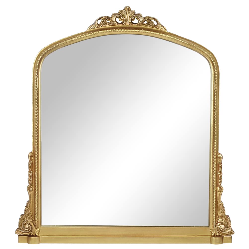 34''H x 32''W Antique Gold Baroque Wall Mirror - Vintage Ornate Gilded Framed Bathroom Vanity Mirror for Living Room, Bedroom & Entryway Decor