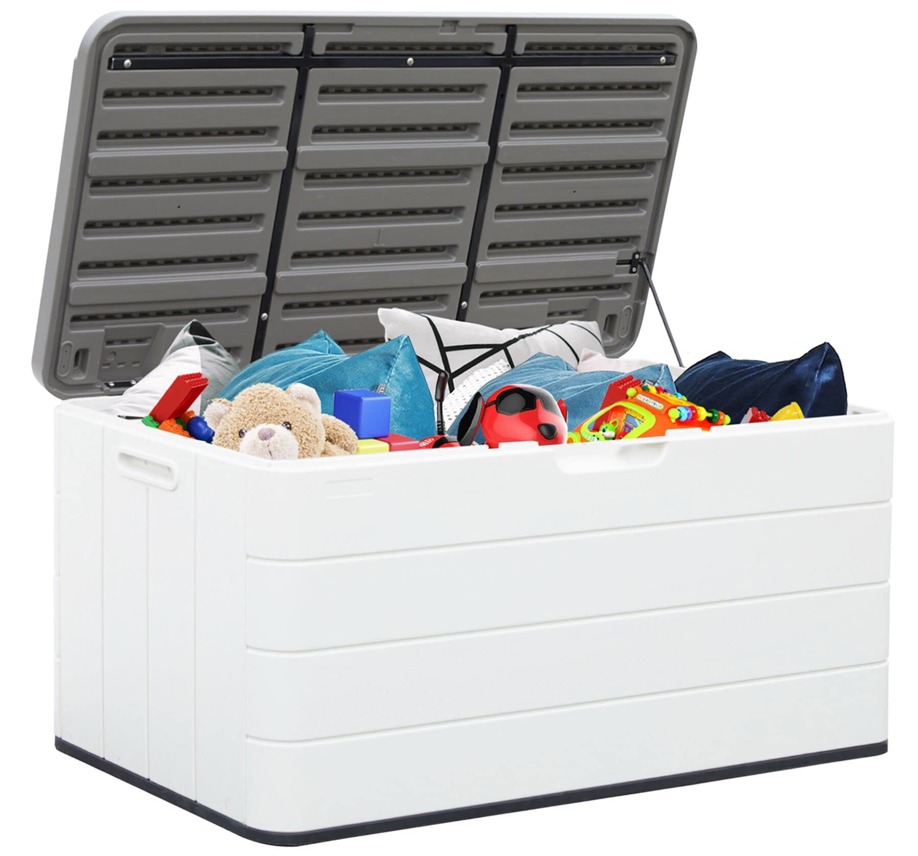ADDOK Large Outdoor Storage Deck Box - Waterproof & Lockable Resin Patio Storage for Garden Tools, Pool Toys, Outdoor Pillows - Weatherproof Deck Box for Backyard, Patio & Poolside Organization (Off-White)