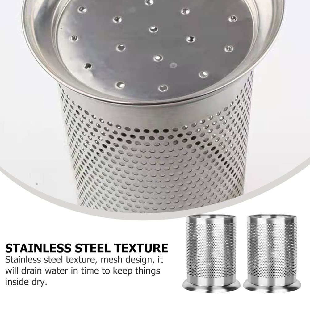 2-Pack Stainless Steel Kitchen Utensil Holder - Multi-Purpose Chopstick, Straw & Silverware Organizer for Countertop - Perfect for Kitchen, Home Office & Desk Organization (Pen Holder Included)