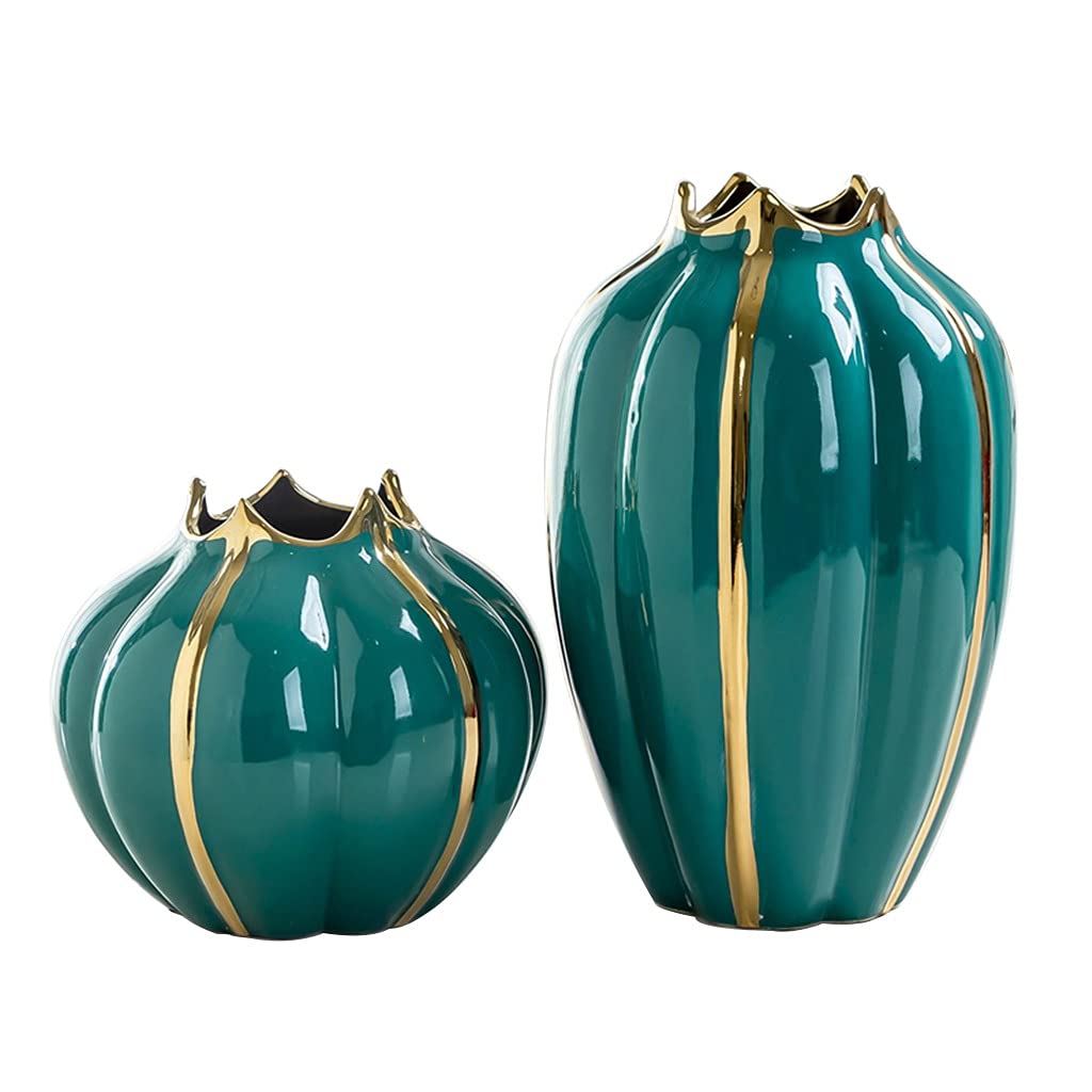 2-Piece Ceramic Vases Set - Retro Farmhouse Pumpkin Vases for Living Room & Bedroom Decor - Orange Home Decoration (20x30cm) - Perfect for Centerpieces, Wedding Decor, and Rustic Home Styling