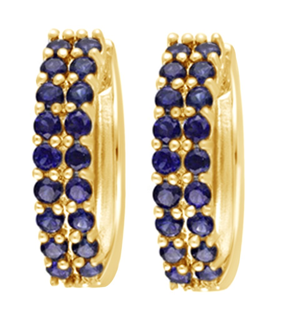 14K Gold Over Sterling Silver Round Simulated Blue Sapphire Double Raw Hoop Earrings - Perfect for Weddings, Parties & Everyday Elegance