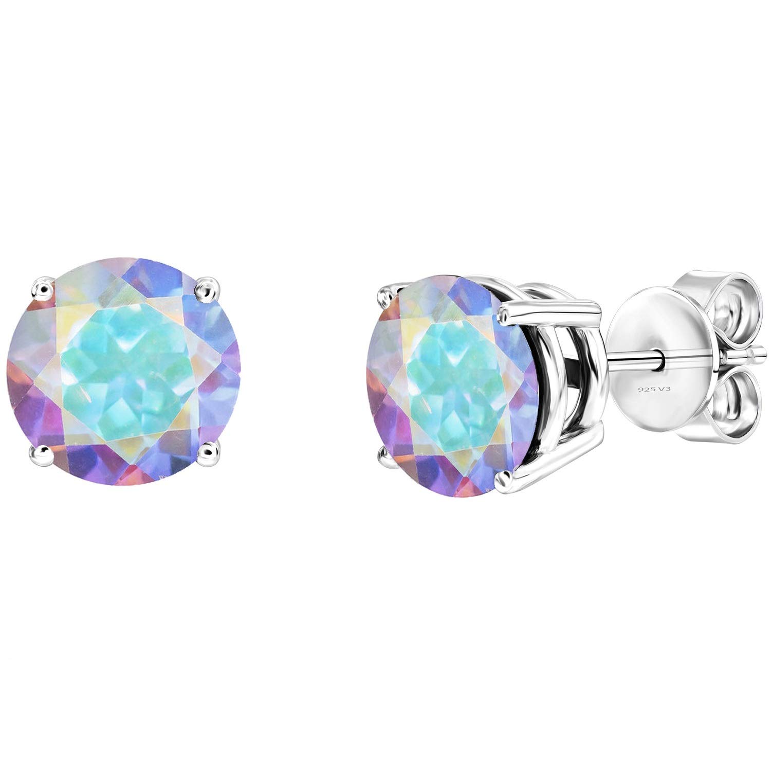 925 Sterling Silver Stud Earrings for Women - Round Solitaire Gemstone Earrings - Birthstone, Cubic Zirconia or Pearl Options - Elegant Gift for Her, Birthday, Anniversary, Valentine's Day - Perfect for Office, Date Night & Special Occasions