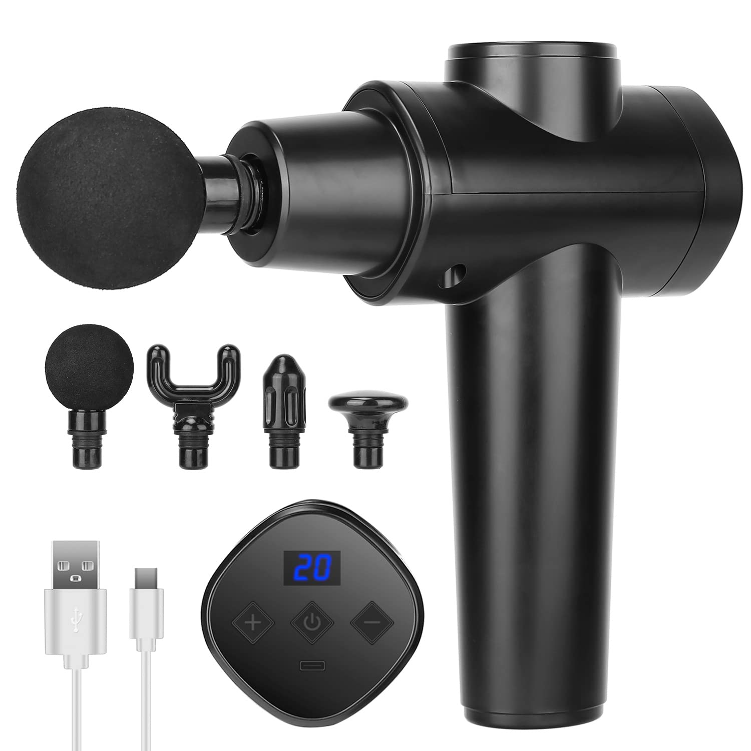 Deep Tissue Massage Gun - Cordless Percussion Massager with 4 Interchangeable Heads & 20 Speed Levels for Muscle Recovery, Pain Relief - Perfect for Athletes, Gym Lovers & Office Workers