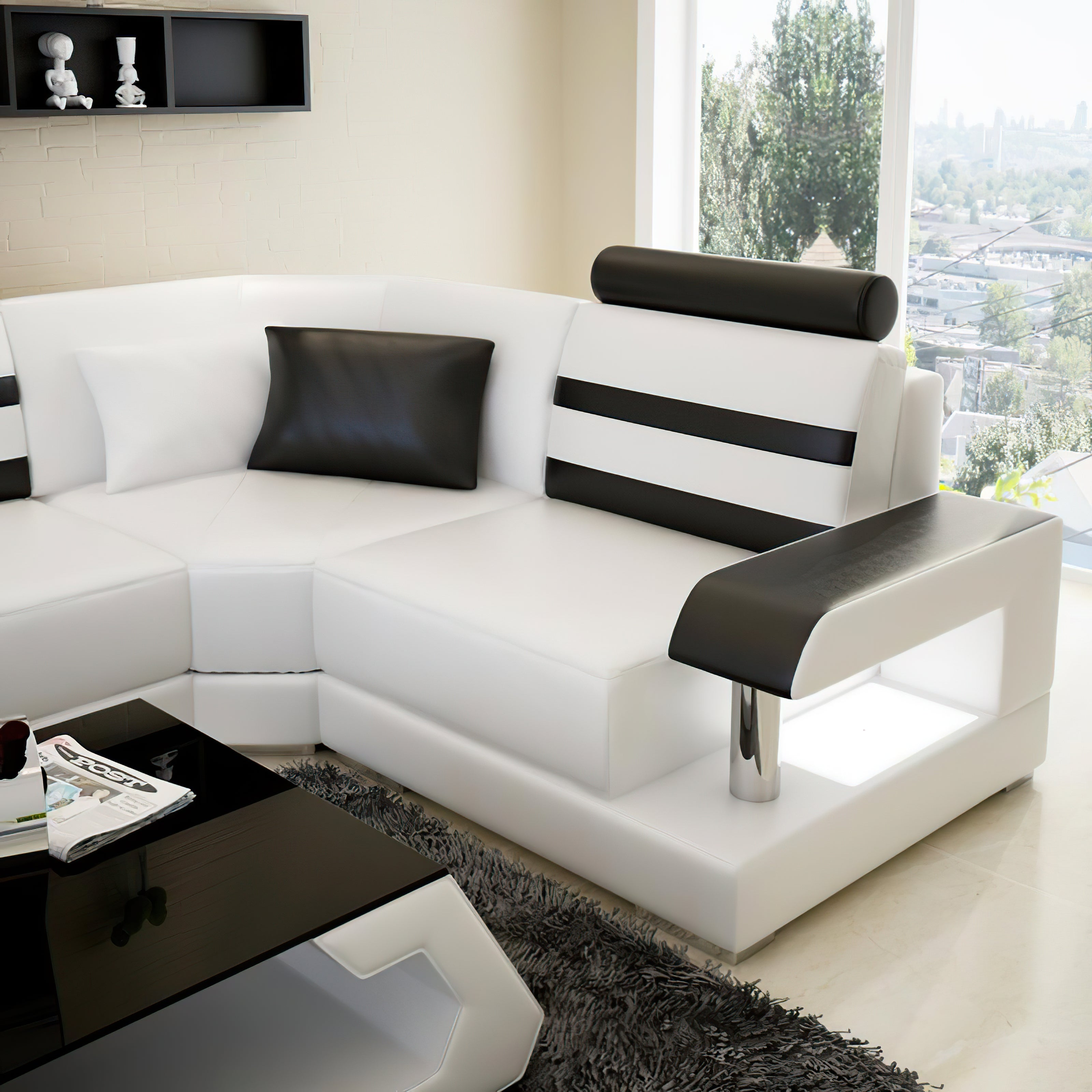 Norba Small Modern Leather Sectional Sofa with LED Lights - Perfect for Living Room, Lounge & Home Theater Seating