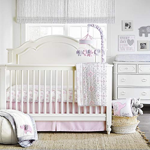 Wendy Bellissimo 4-Piece Nursery Bedding Set | Baby Crib Bedding with Elephant Design from The Elodie Collection in Grey & Pink | Soft & Cozy for Newborns & Toddlers | Perfect for Nursery Decor & Baby Shower Gifts
