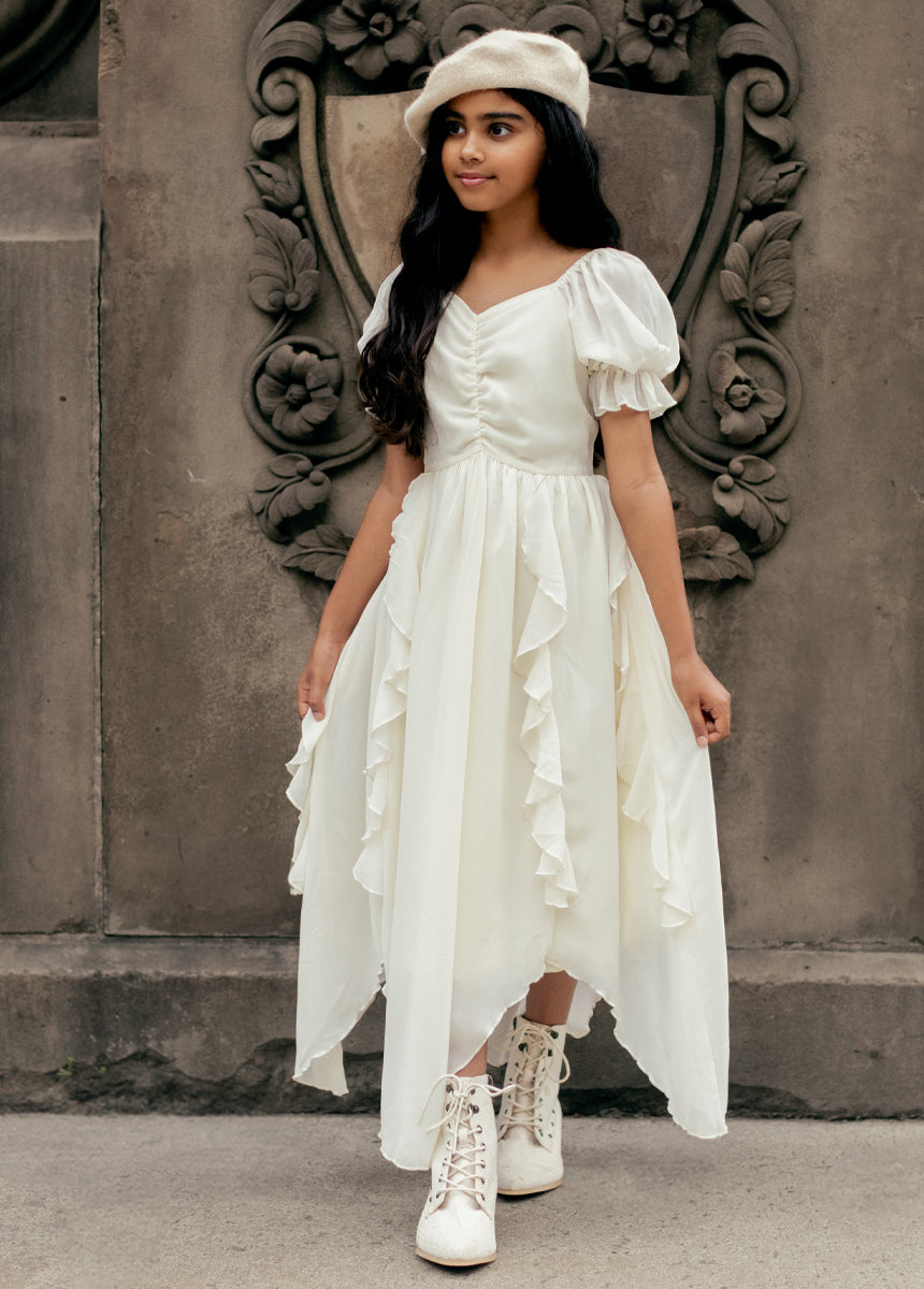 Kayden Women's Cream Flowy Midi Dress - Elegant Casual & Party Wear for Spring Summer