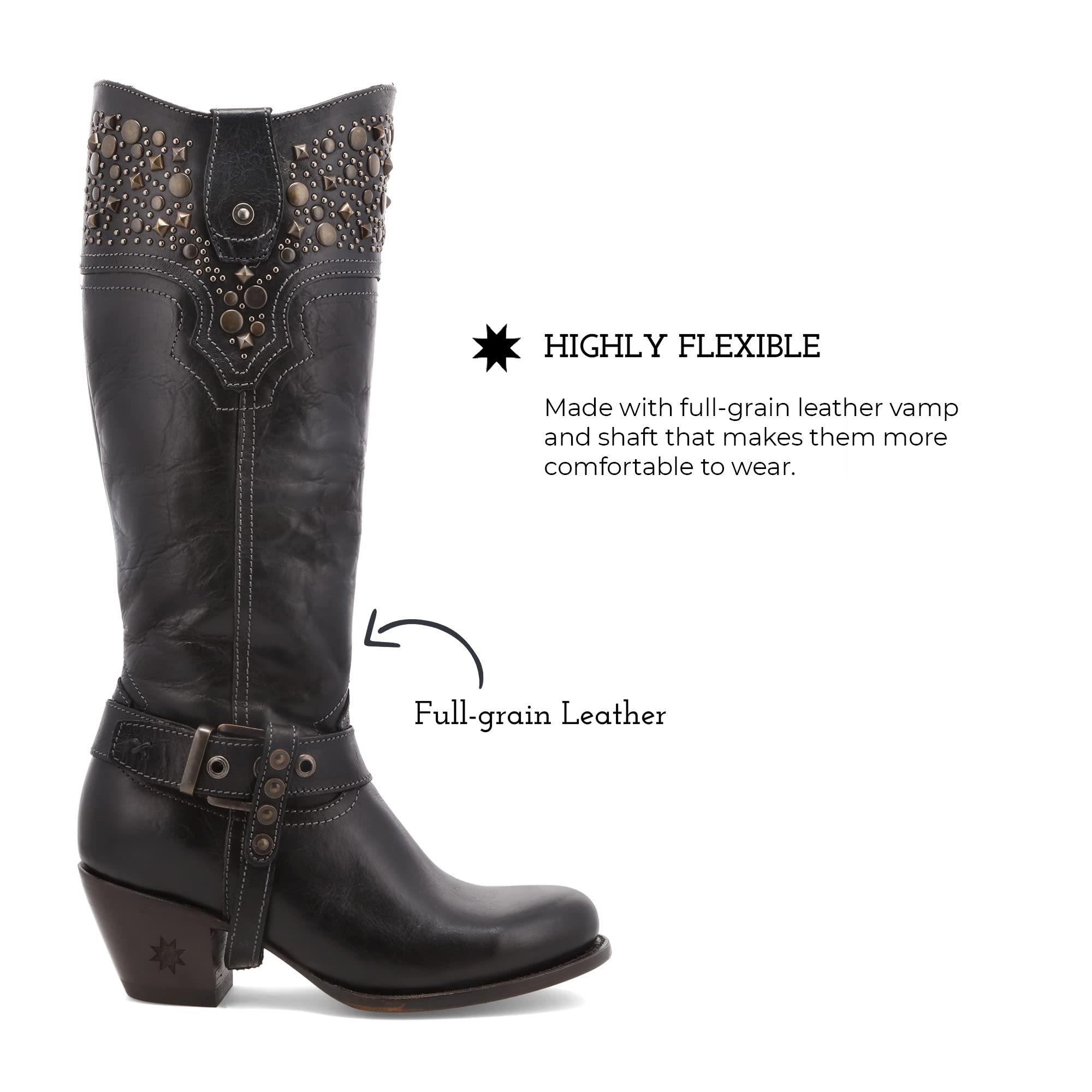 Black Star Women's Levelland Western Knee High Boots - 15” Full-Grain Leather Vamp & Shaft, CellSole® Cushioned Footbeds, Leather Lined Interior | Perfect for Country Dancing, Rodeos & Western Fashion