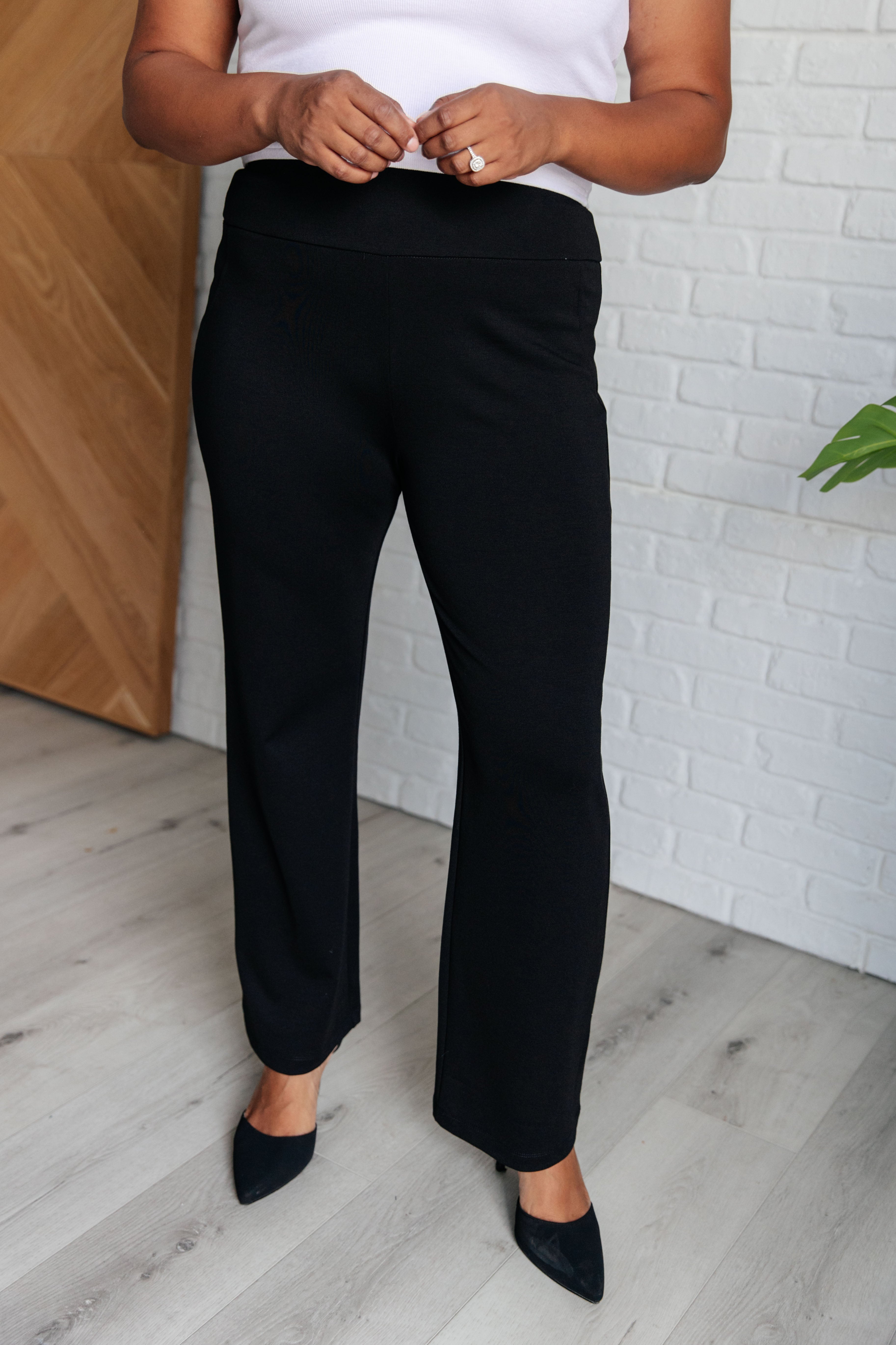 Magic Straight Leg Pants for Women - Slim Fit Black Dress Pants for Work, Office & Business Casual Wear