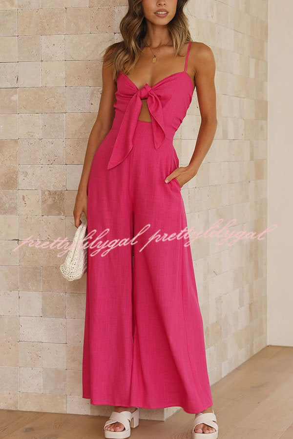 Vrinda Women's Adjustable Tie Smocked Back Jumpsuit with Pockets - Casual Summer Romper for Beach, Travel & Everyday Wear
