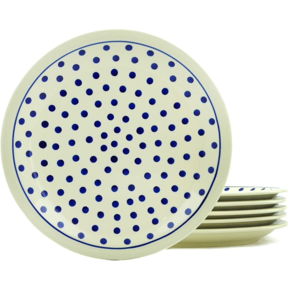 Authentic Polish Pottery Plates Set of 6 - Handcrafted Polka Dot Design - Includes Certificate of Authenticity - Perfect for Dining, Gifts & Home Decor