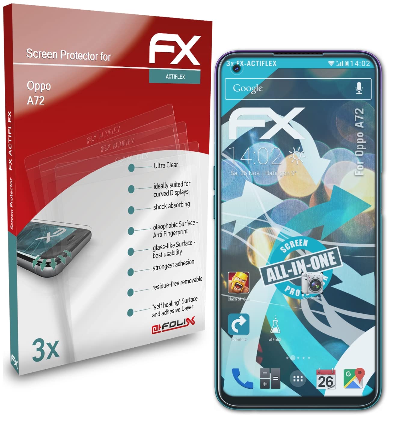 Oppo A72 Screen Protector, 3-Pack Ultra Clear Flexible HD Film - Scratch & Bubble Resistant for Daily Protection at Work, Home & Travel