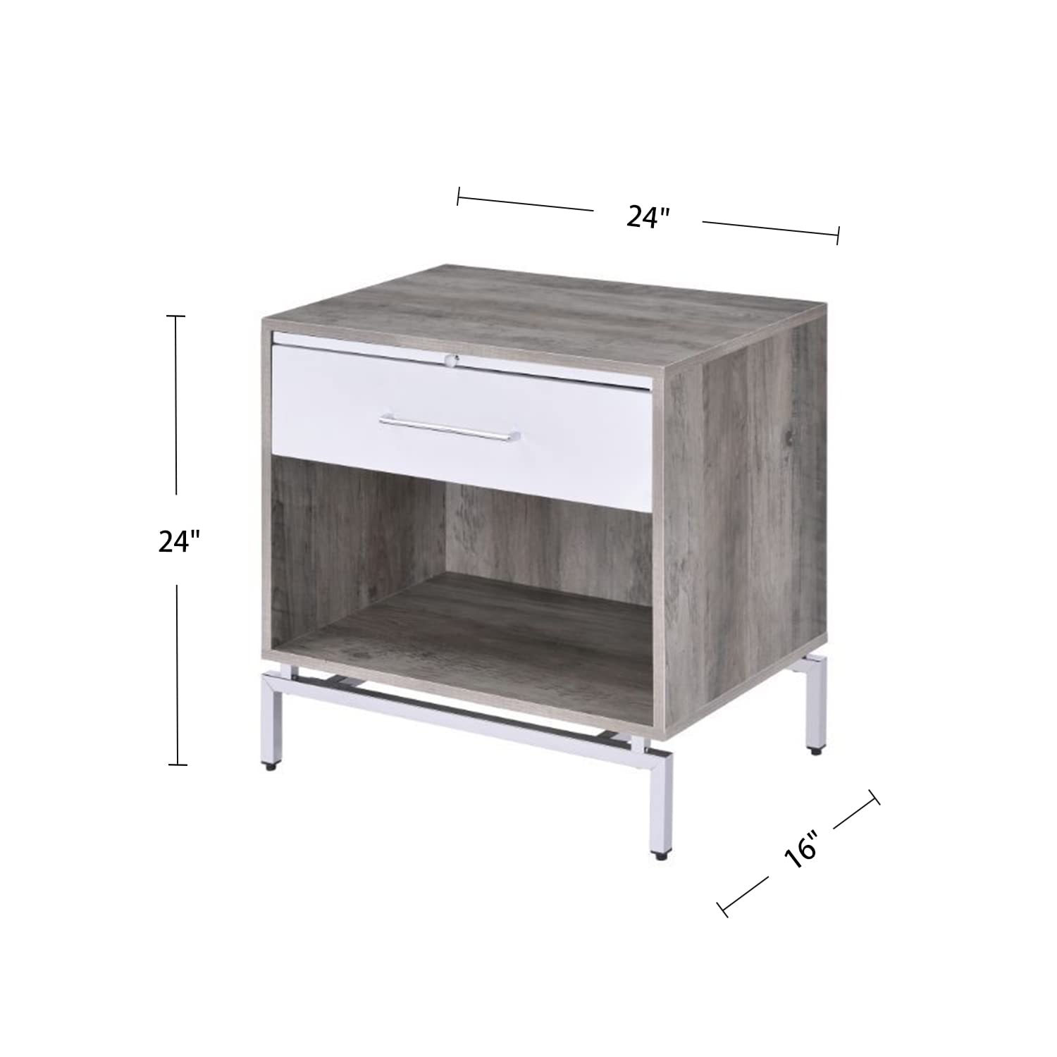 Simple Relax 1 Drawer Nightstand with Open Shelf - Weathered Gray Oak & White Finish - Bedroom Side Table for Small Spaces, Apartment, Dorm Room
