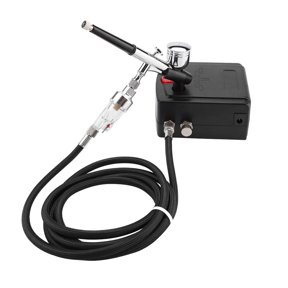 Professional Airbrush Kit with Mini Compressor - Complete Air Brush Spray Gun Set for Cake Decorating, Tattoo Art, Model Painting & Craft Projects - Perfect for DIY Beauty, Automotive, Plastic Kits & Art Designs (Black) - US Stock Fast Shipping