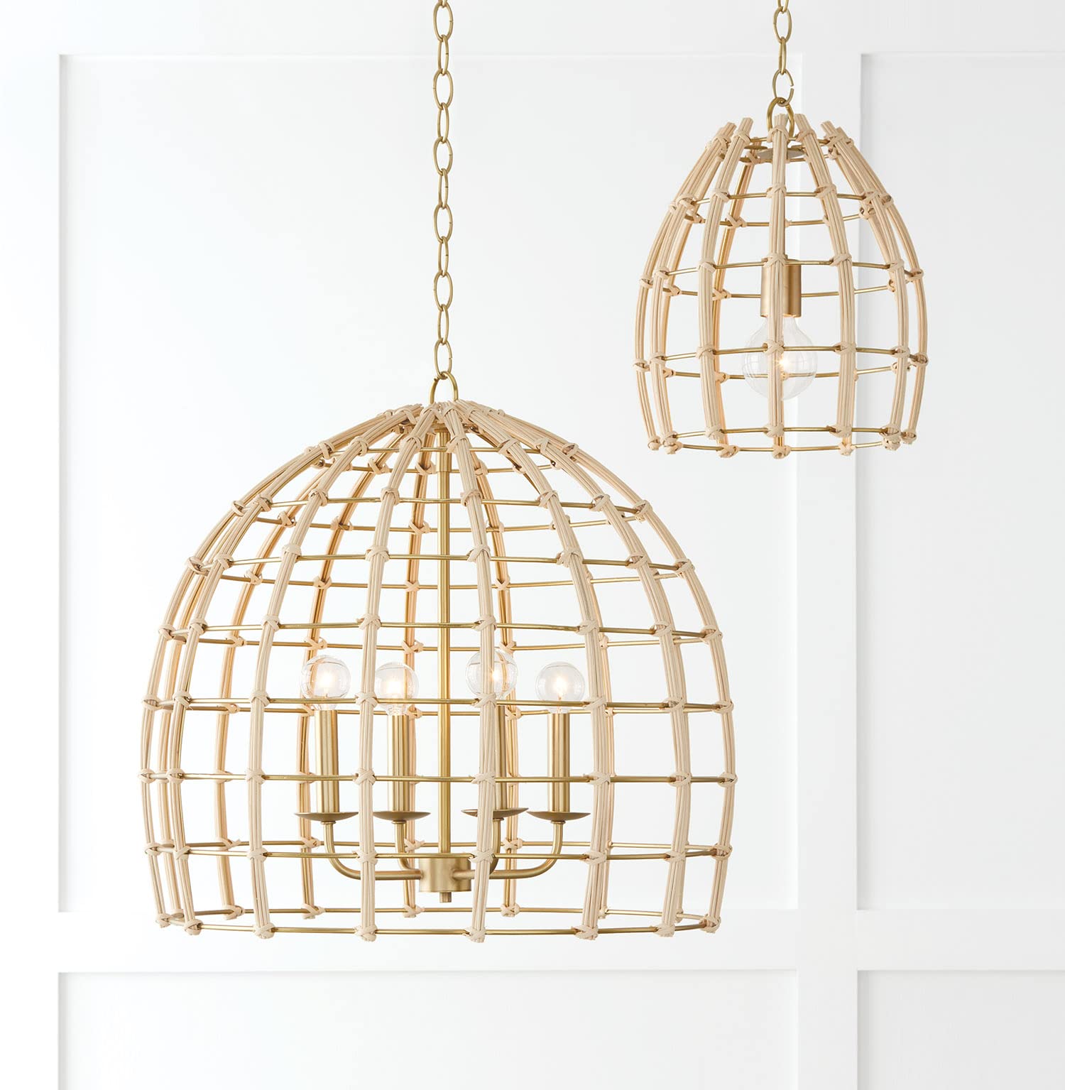 Capital Lighting 344111MA Wren Modern Handcrafted Rattan Bell Pendant Ceiling Light Fixture - 1-Light 100W, 15