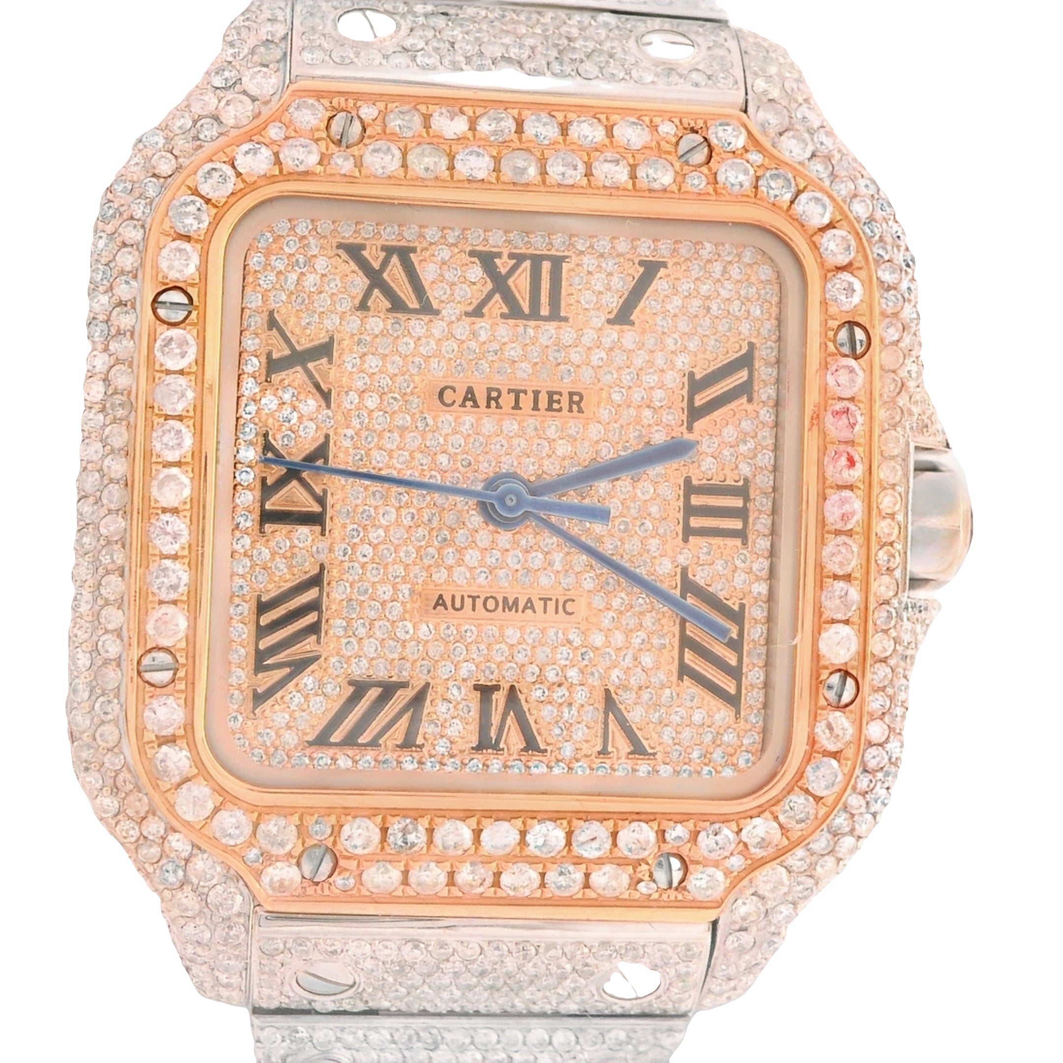 Cartier Santos 36MM Men's Watch with VS Diamonds - Two Tone Gold & Steel Iced Out Luxury Timepiece for Gifts, Business & Special Occasions