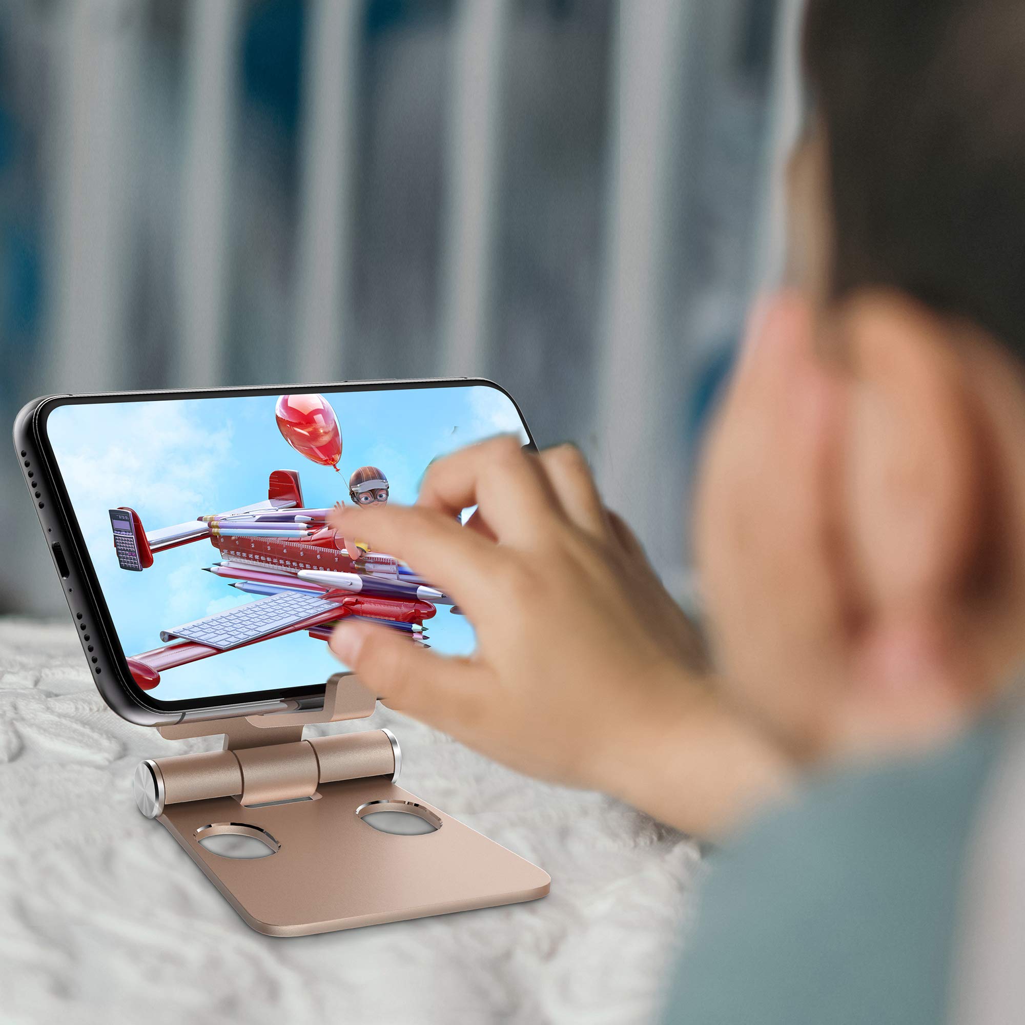 Aduro U-Rise Adjustable & Foldable Aluminum Phone Stand - Universal Smartphone Holder for Desk, Tabletop, Office & Home - Gold (Portable, Durable Steel Design) - Perfect for Video Calls, Watching Movies & Hands-Free Use