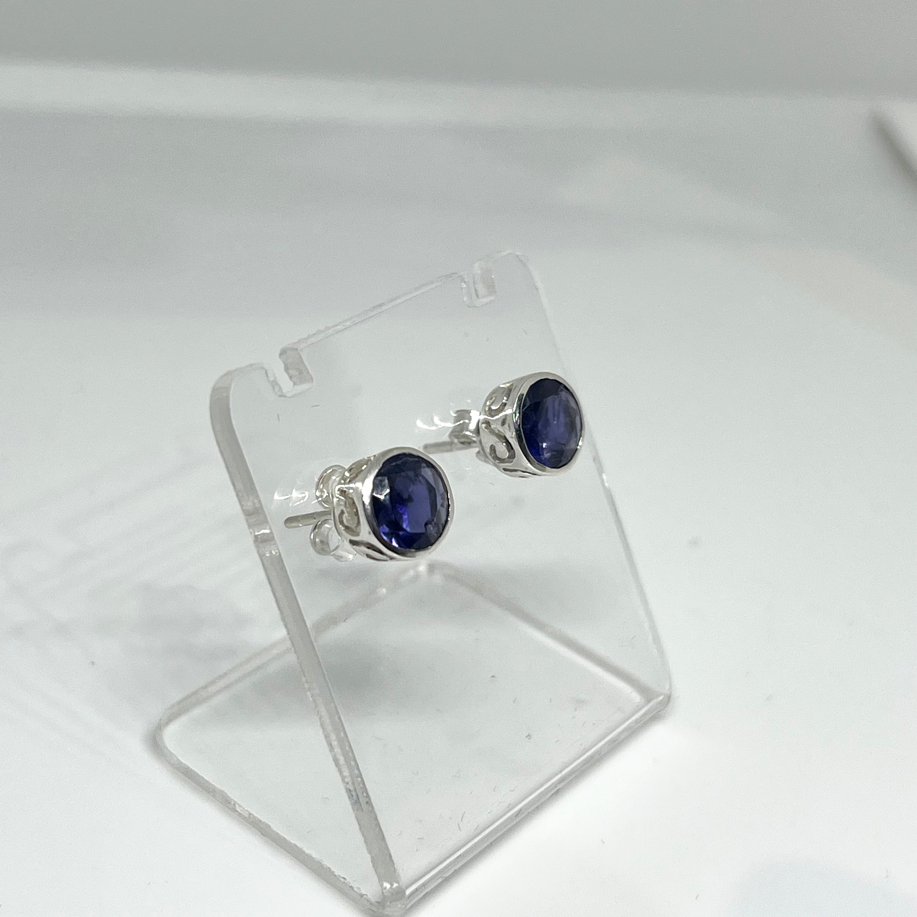 7mm Round Faceted Gemstone Stud Earrings - Decorative Bezel Set for Women, Hypoallergenic Jewelry - Perfect for Daily Wear, Parties & Special Occasions