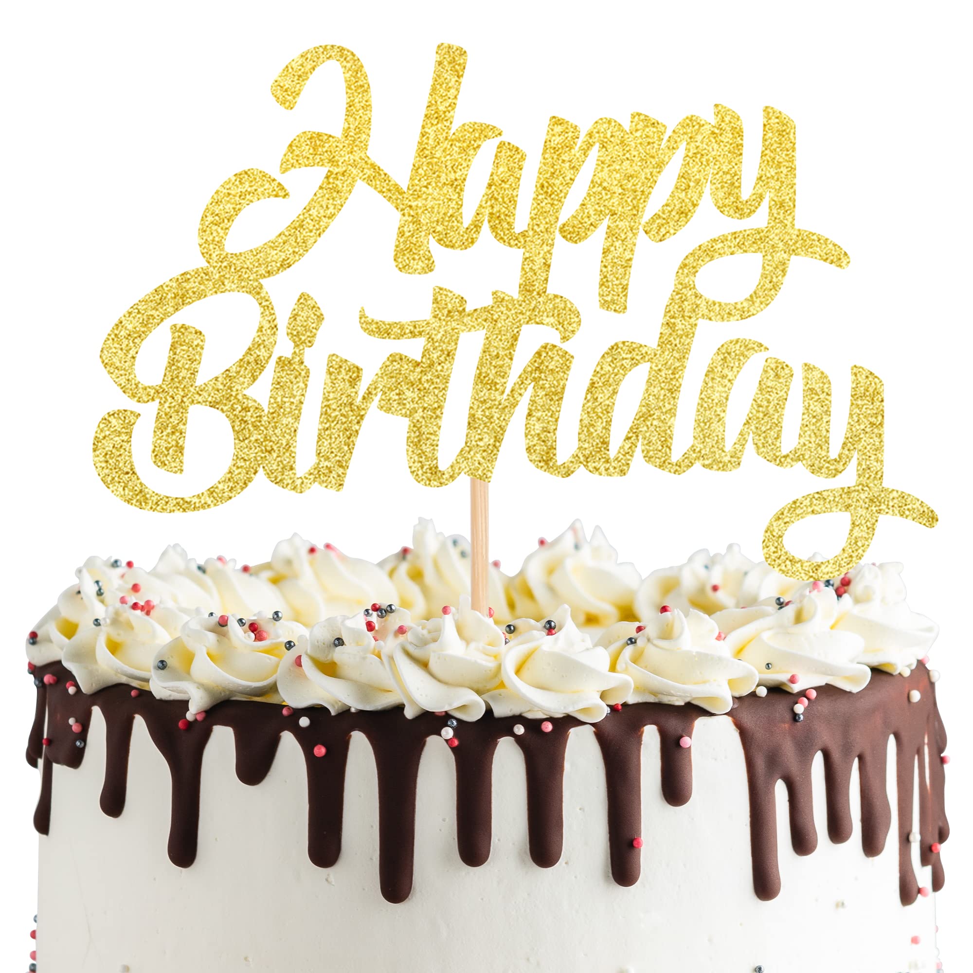 1 PCS Gold Glitter Happy Birthday Cake Topper - Elegant Cake Decorations for Baby Showers, Birthday Parties & Special Celebrations - Perfect for Wedding, Anniversary and Holiday Cakes