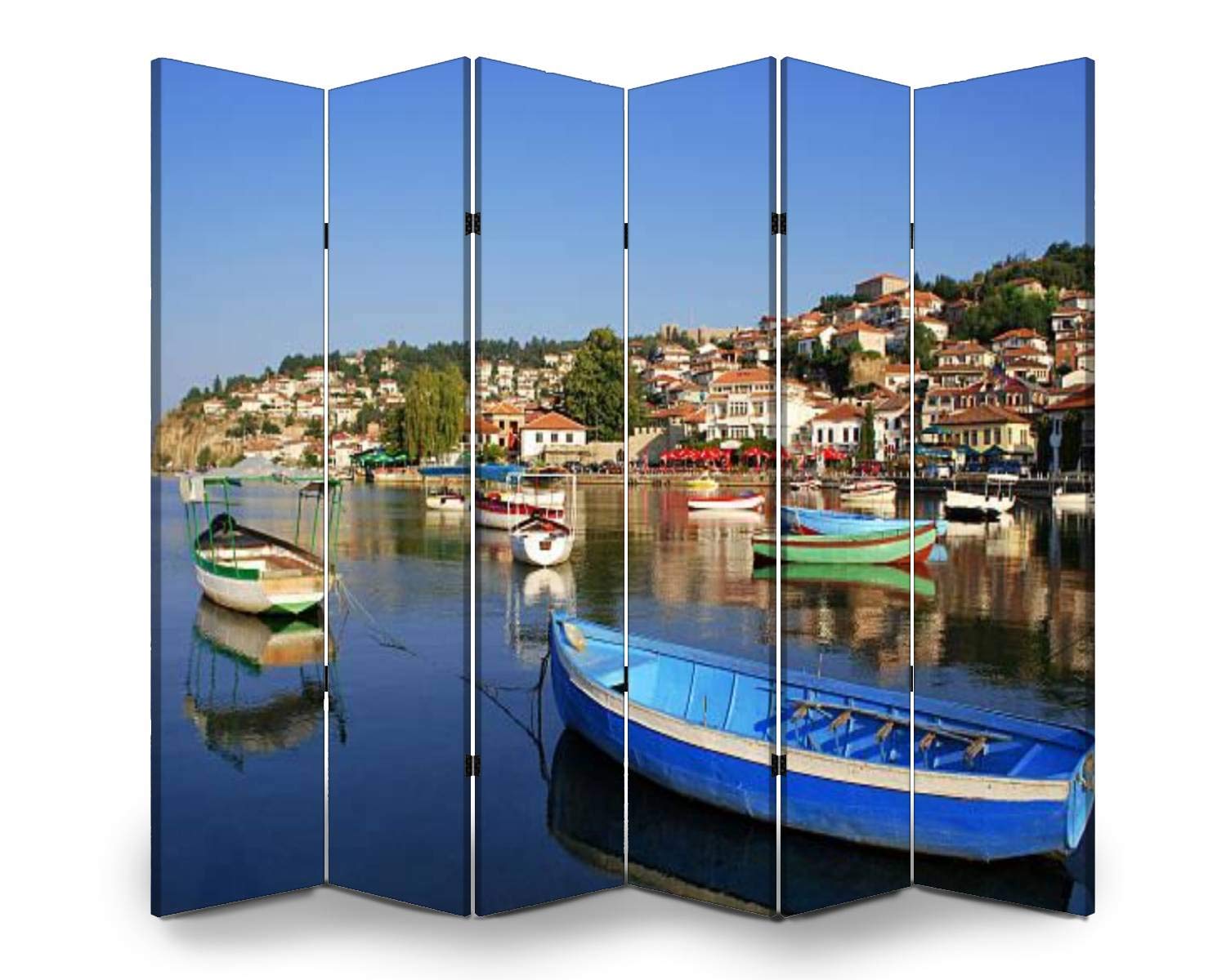 APED DECOR Wooden Room Divider - 6 Panel Folding Privacy Screen with Dual-Sided Canvas Design for Home Office, Bedroom Partition & Indoor Display Shelves | Perfect for Creating Private Spaces in Living Rooms, Studios and Workspaces