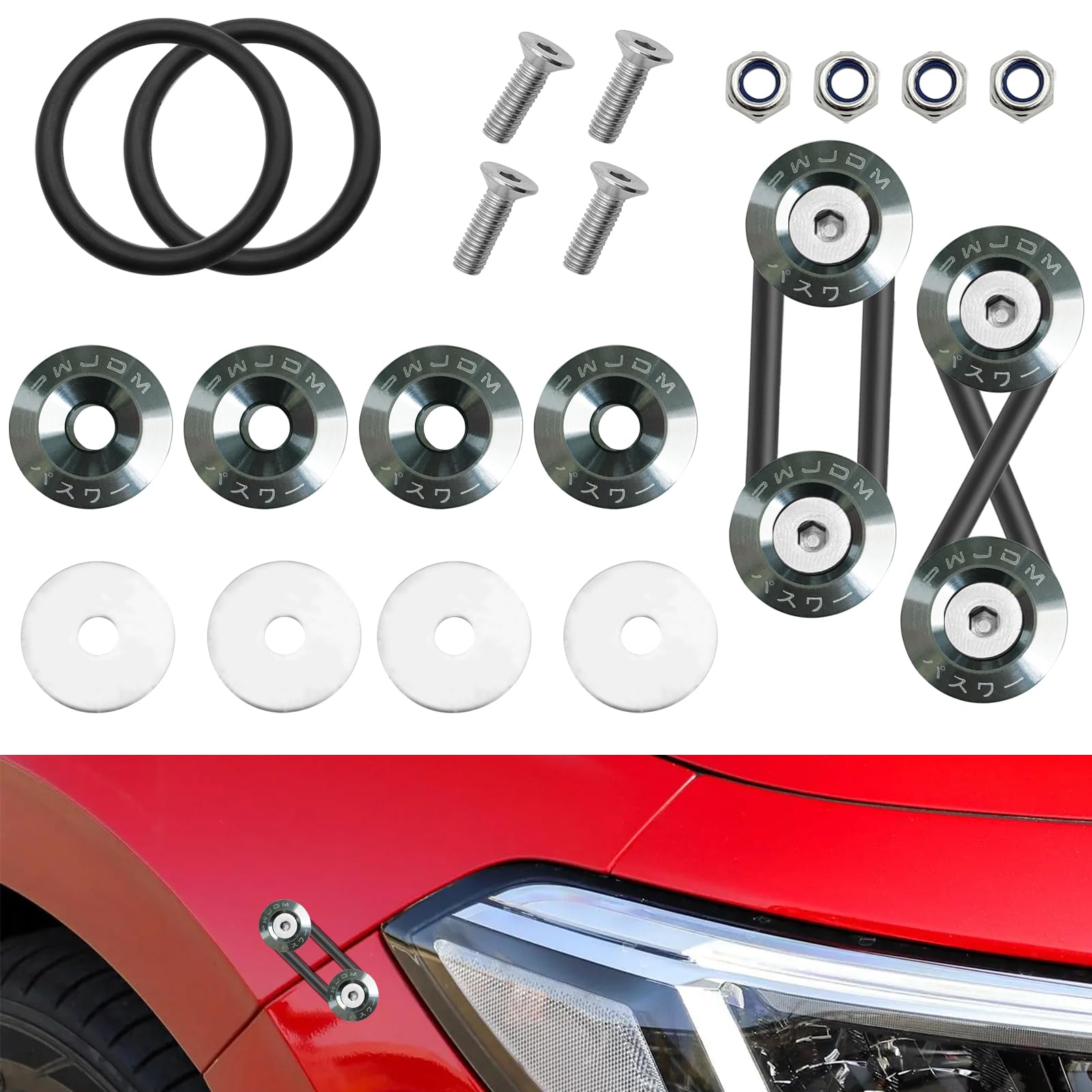 NTNEV Universal Quick Release Bumper Fasteners Kit - Titanium Color for Front & Rear Car Bumper, Trunk, Fender, Hatch Lid - Easy Installation & Secure Fit - Perfect for Car Modifications, Auto Repairs & Custom Builds