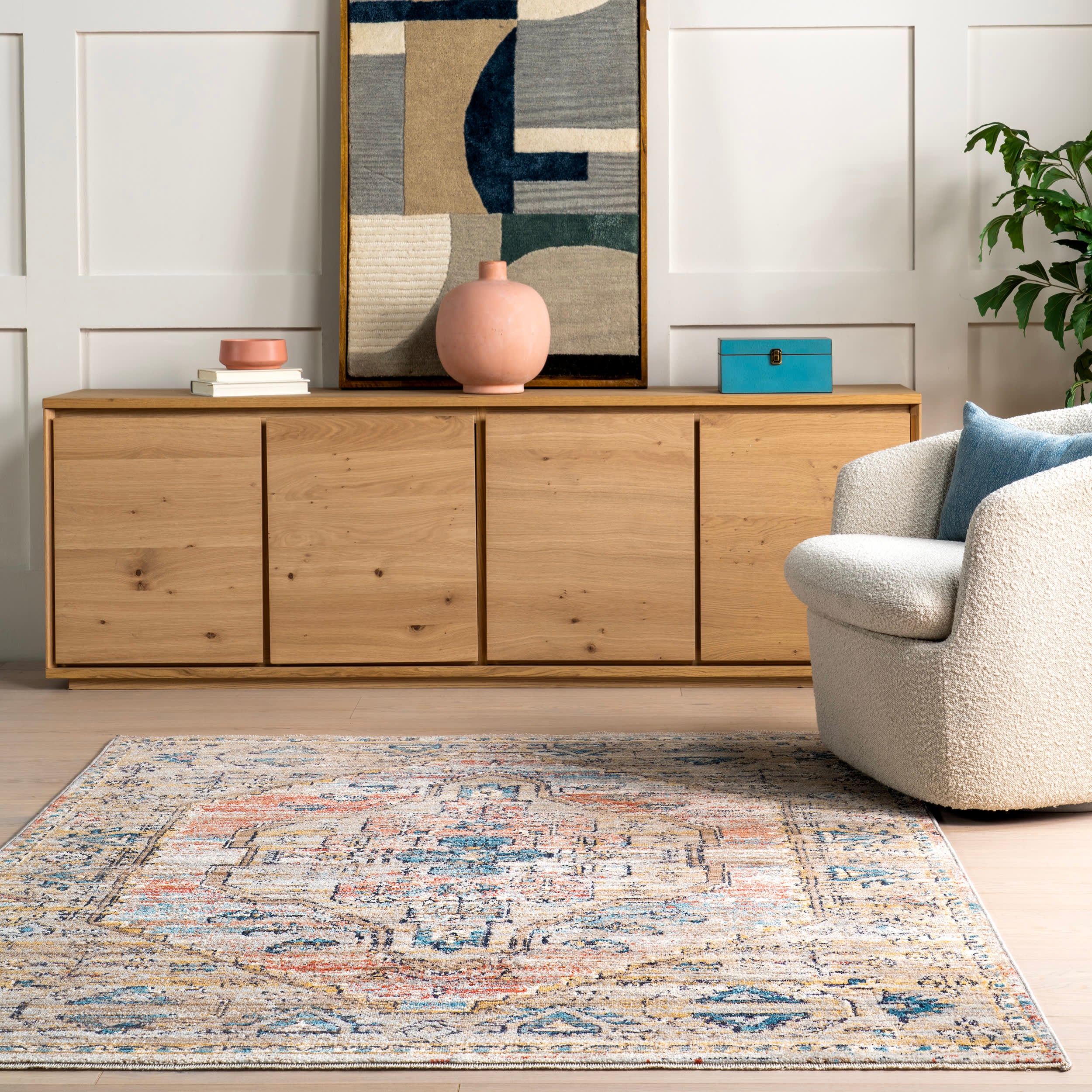 Cardinal Cartouche Blue Area Rug - Elegant Handmade Wool Rug for Living Room, Bedroom & Dining Room Decor