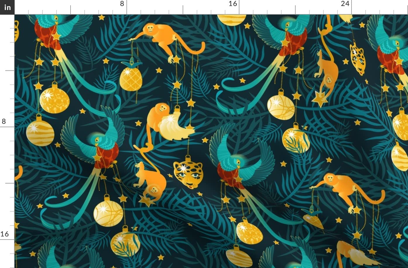 Tropical Maximalist Christmas Fabric - Gold Jungle Monkey & Star Print Fleece for Sewing Blankets, Loungewear & No-Sew DIY Projects | Fat Quarter Fabric for Home Decor, Quilting & Holiday Crafts