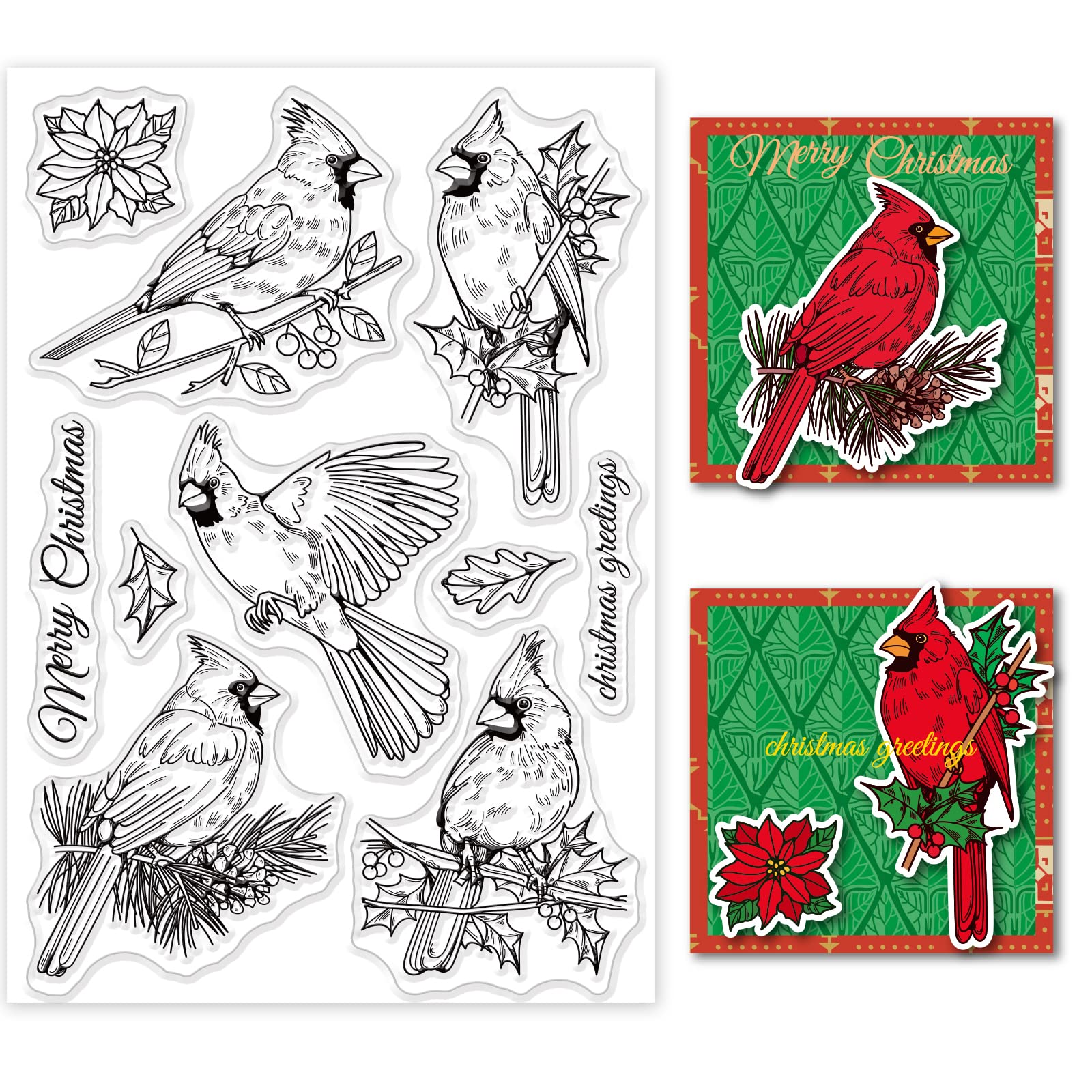 GLOBLELAND Cardinal Bird Clear Silicone Stamp - 4.3 x 6.3 Inch Transparent Rubber Stamp for Scrapbooking, Journaling & Card Making - Perfect for Christmas Crafts, DIY Projects & Holiday Greeting Cards