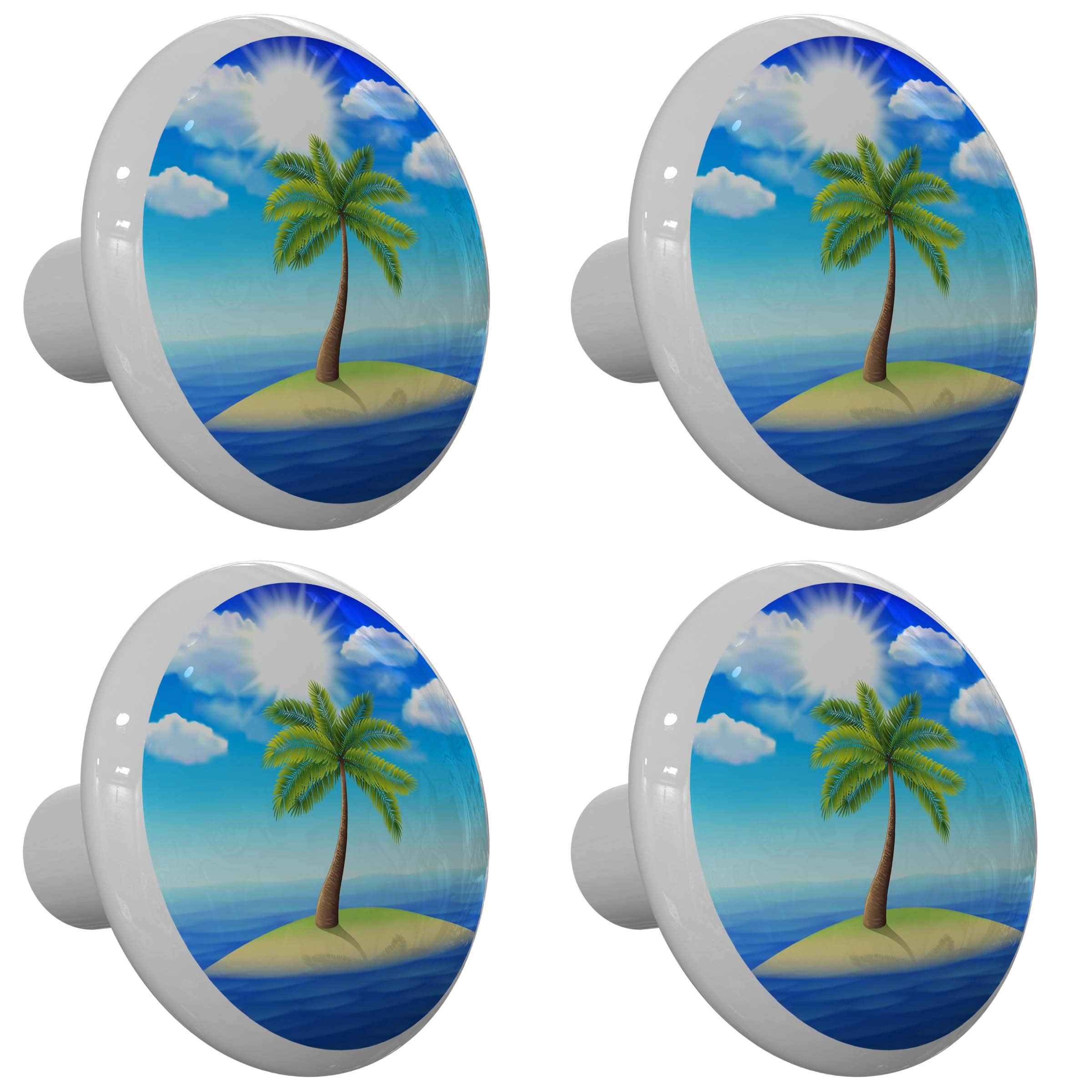 Set of 4 Tropical Palm Tree Drawer Knobs - Boho Cabinet Handles for Dresser, Kitchen & Bathroom Decor - Island Style Home Hardware Upgrade