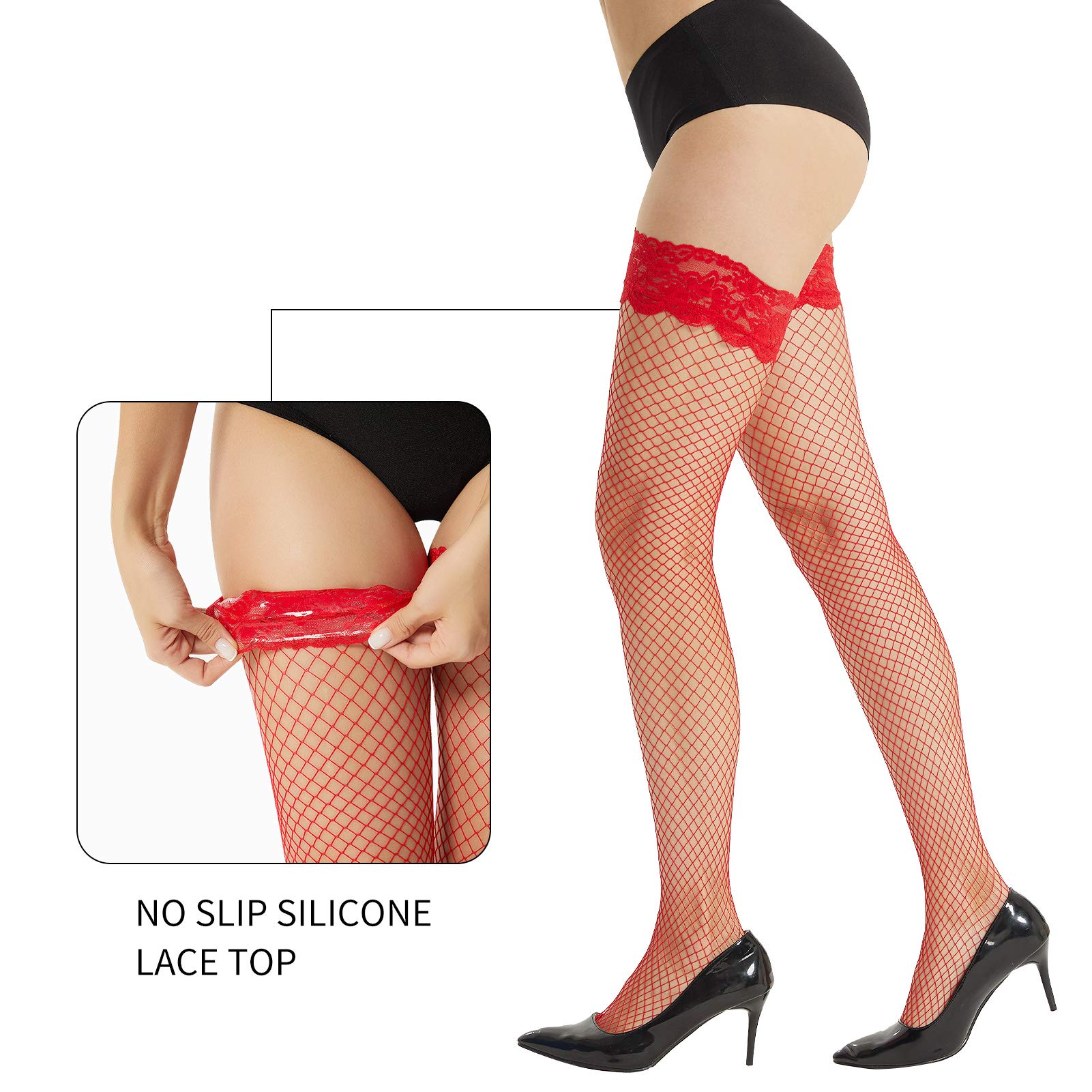 MANZI Fishnet Thigh High Stockings for Women - Sexy Lace Top with Silicone Grip - Perfect for Cosplay, Halloween, Date Night & Boudoir Photography