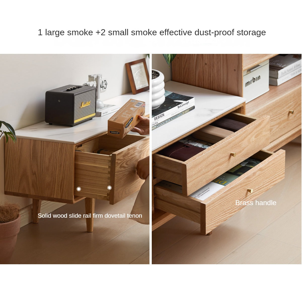 Solid Oak Wood Modern Storage Cabinet with Rock Plate - Stylish Home Organization for Living Room, Bedroom & Office