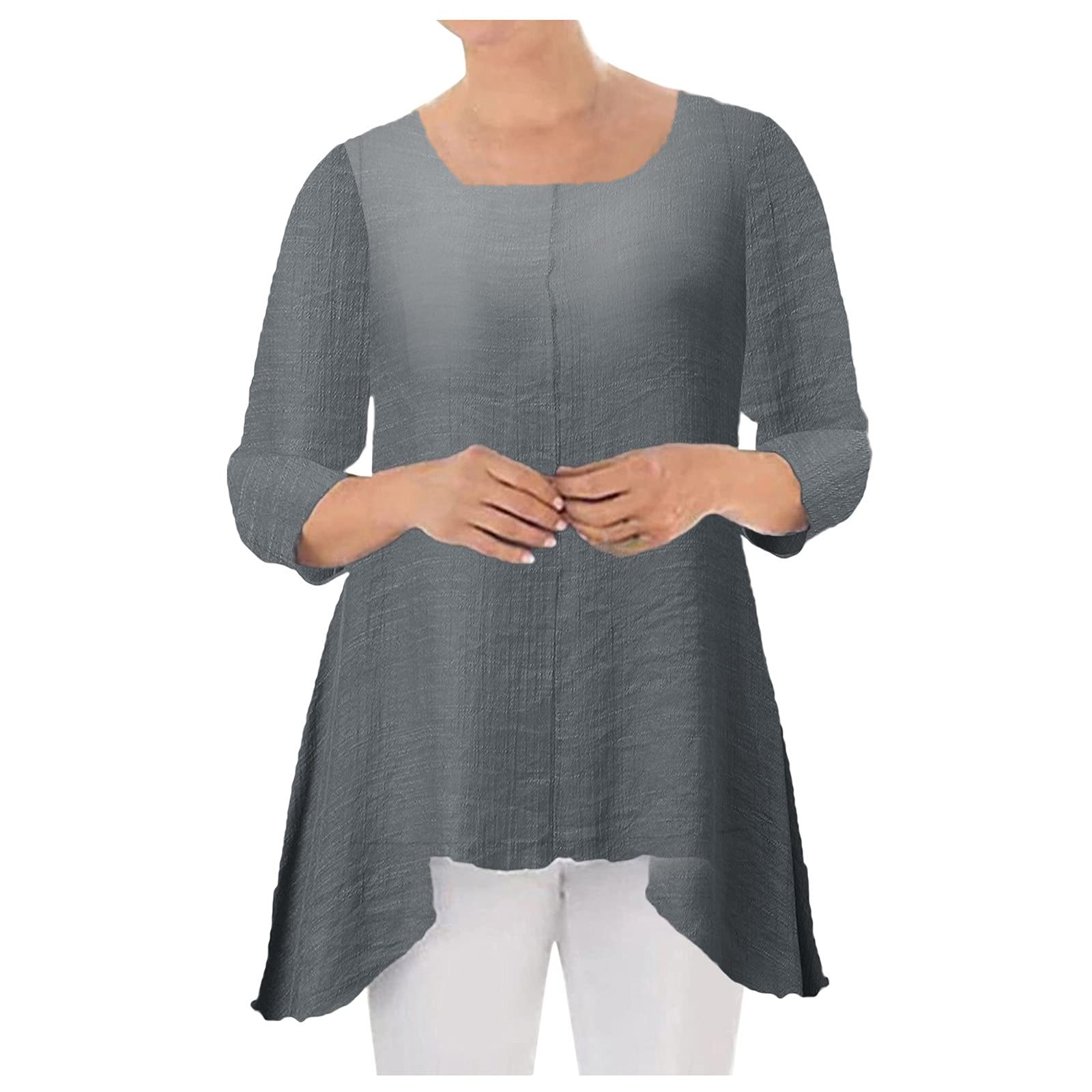 MUTHEONE Women's Casual Cotton Linen Shirt - 3/4 Sleeve Crew Neck Loose Fit T-Shirt Blouse Tunic Top for Summer, Spring & Fall | Perfect for Work, Travel & Everyday Wear