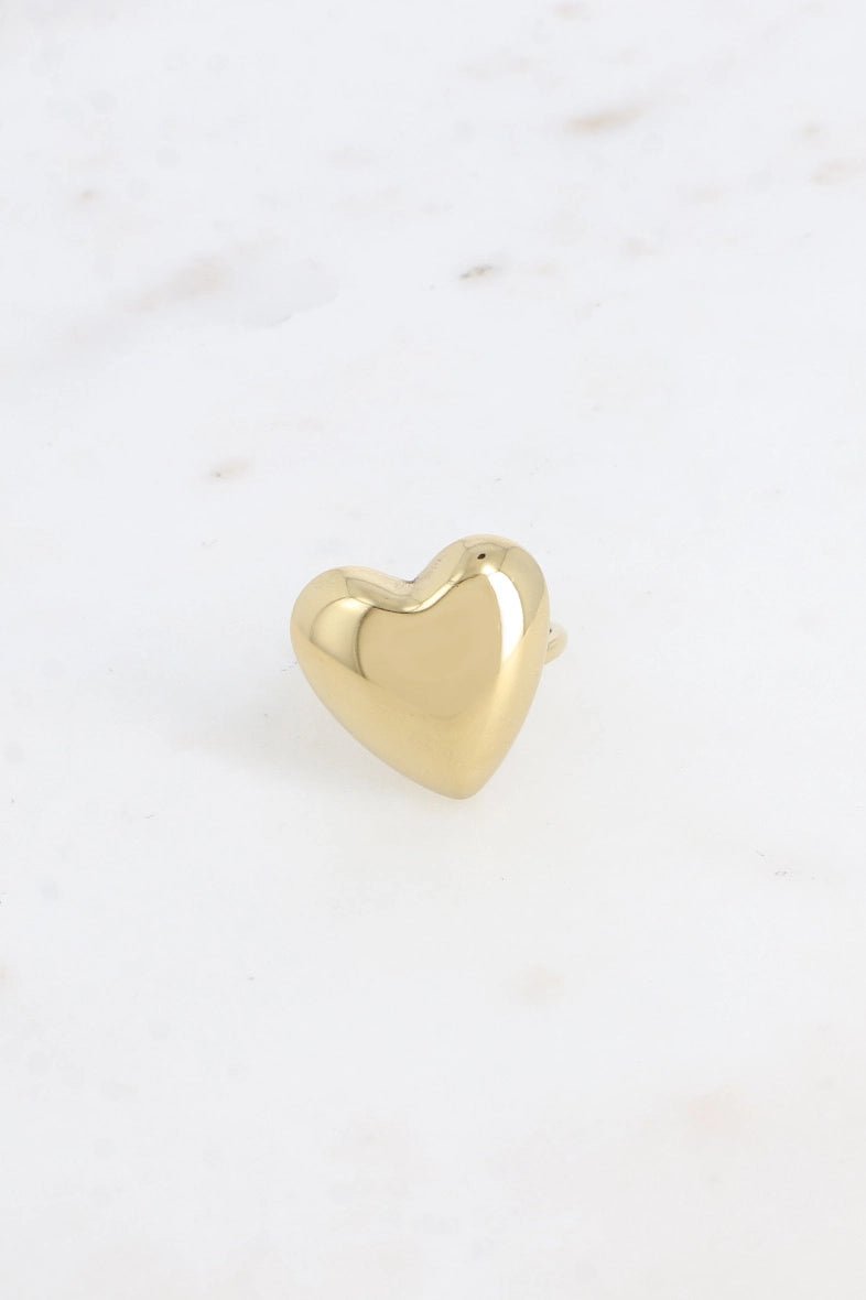 Emily Mirror Effect Gold Heart Stainless Steel Ring - Elegant Jewelry for Women, Perfect for Valentine's Day Gifts, Anniversaries & Romantic Occasions